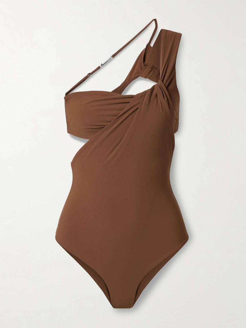 + Jacquemus one-shoulder cutout draped stretch thong bodysuit - 1
