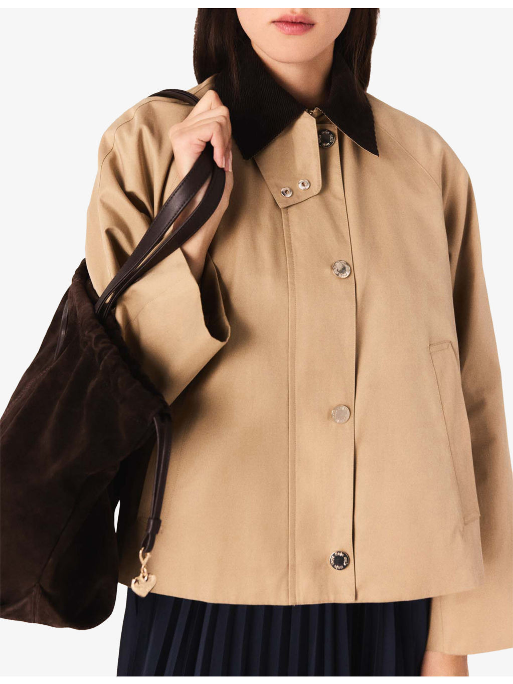 Contrast-Collar Trapeze Cotton-Blend Jacket - 5