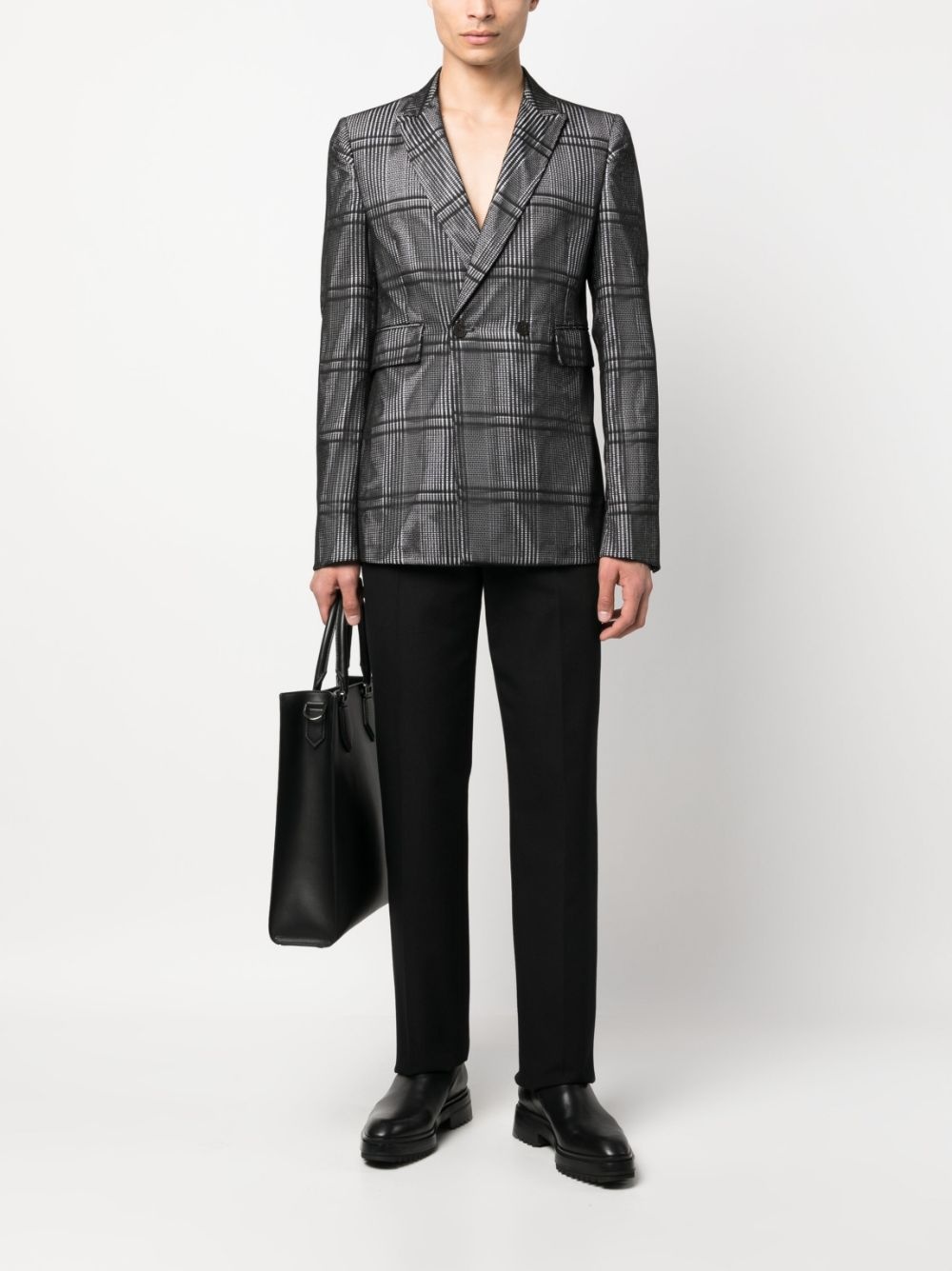 plaid-check print cotton blazer - 3