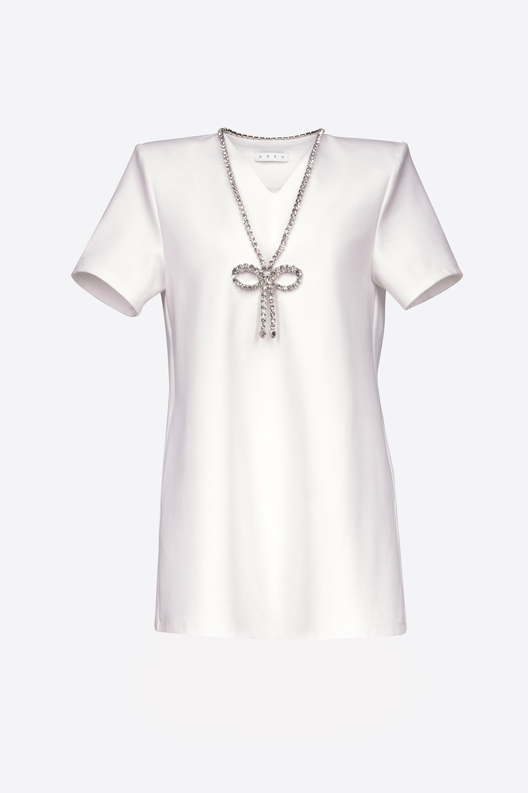 CRYSTAL BOW V-NECK T-SHIRT DRESS - 1