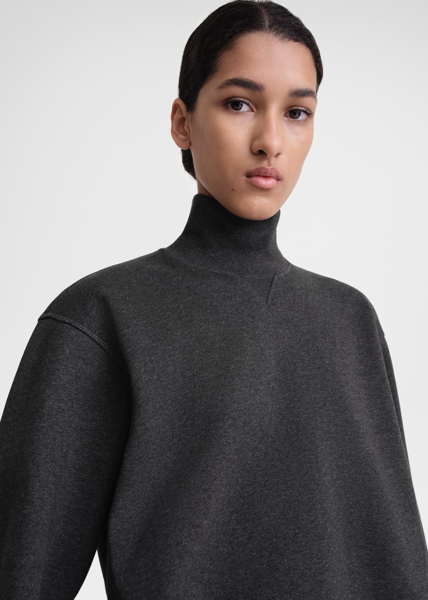 Cotton turtleneck sweatshirt charcoal melange - 3