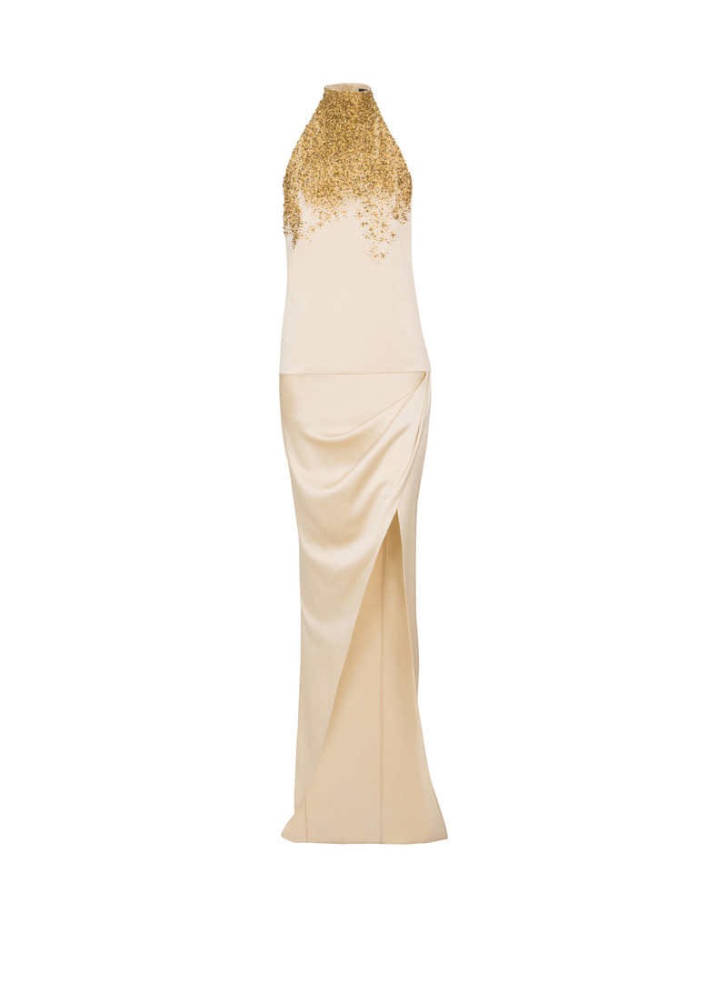 Silk halterneck dress with Sand Effect embroidery 1
