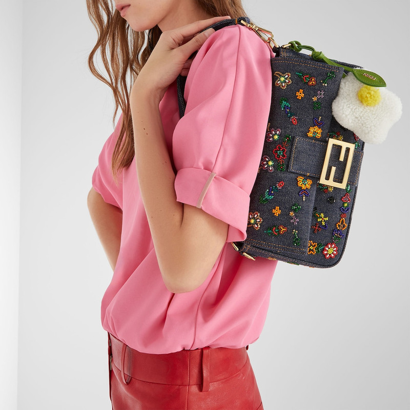 Baguette® Dark blue denim bag with floral embroidery 2