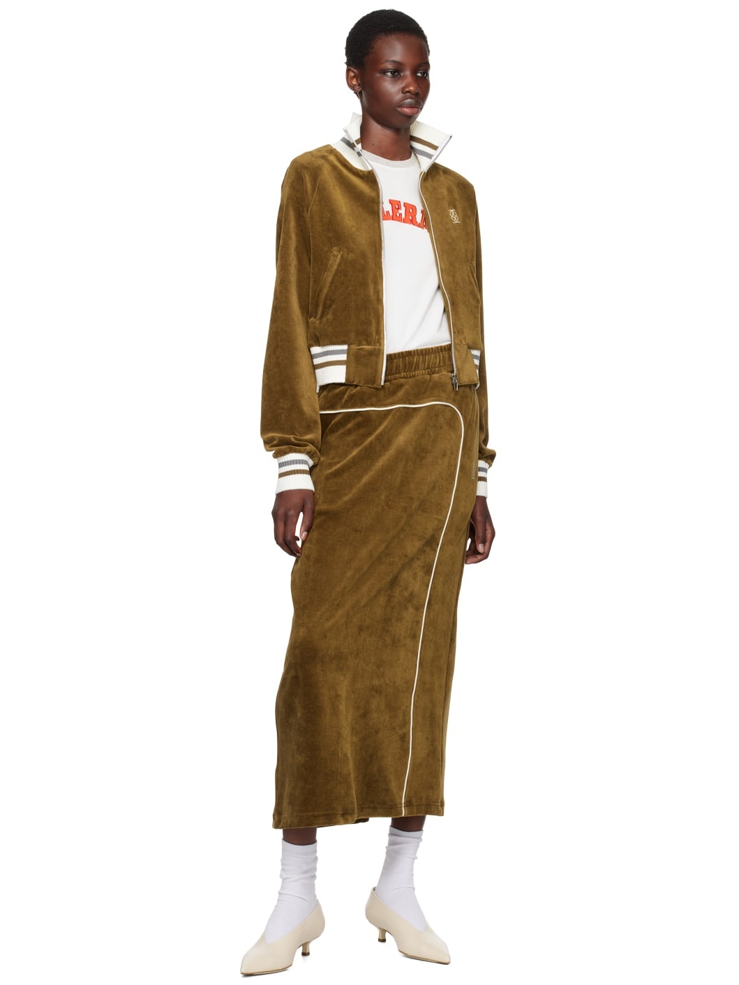 Brown Embroidered-Logo Midi Skirt - 4