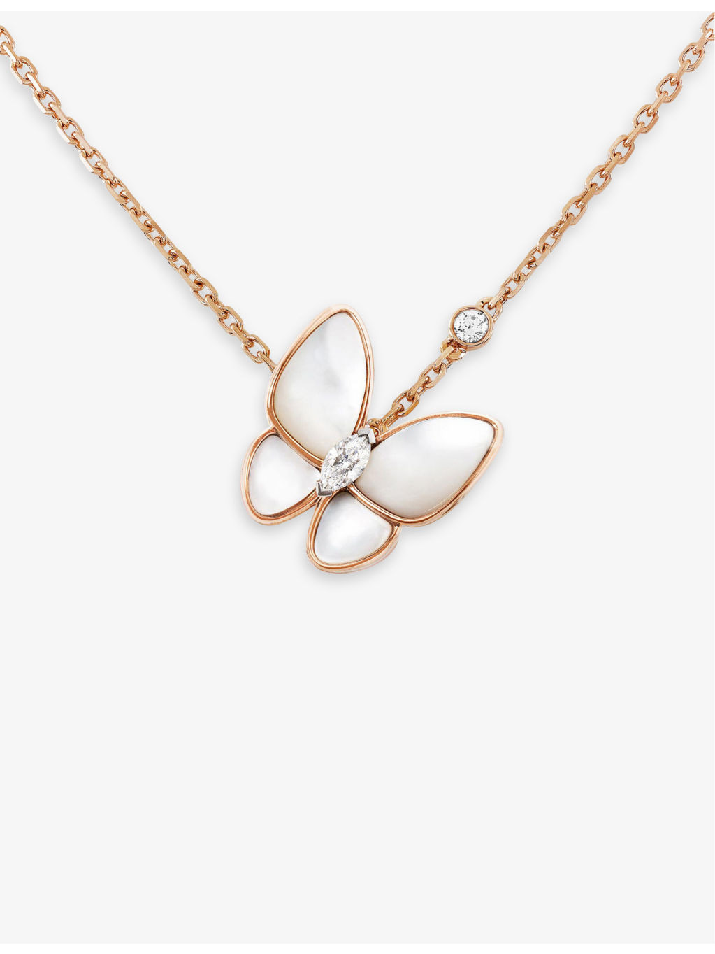 Two Butterfly rose-gold, mother-of-pearl and 0.19ct marquise-cut diamond necklace - 2