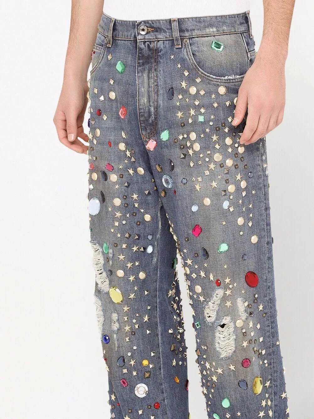 stone-embellished jeans - 5