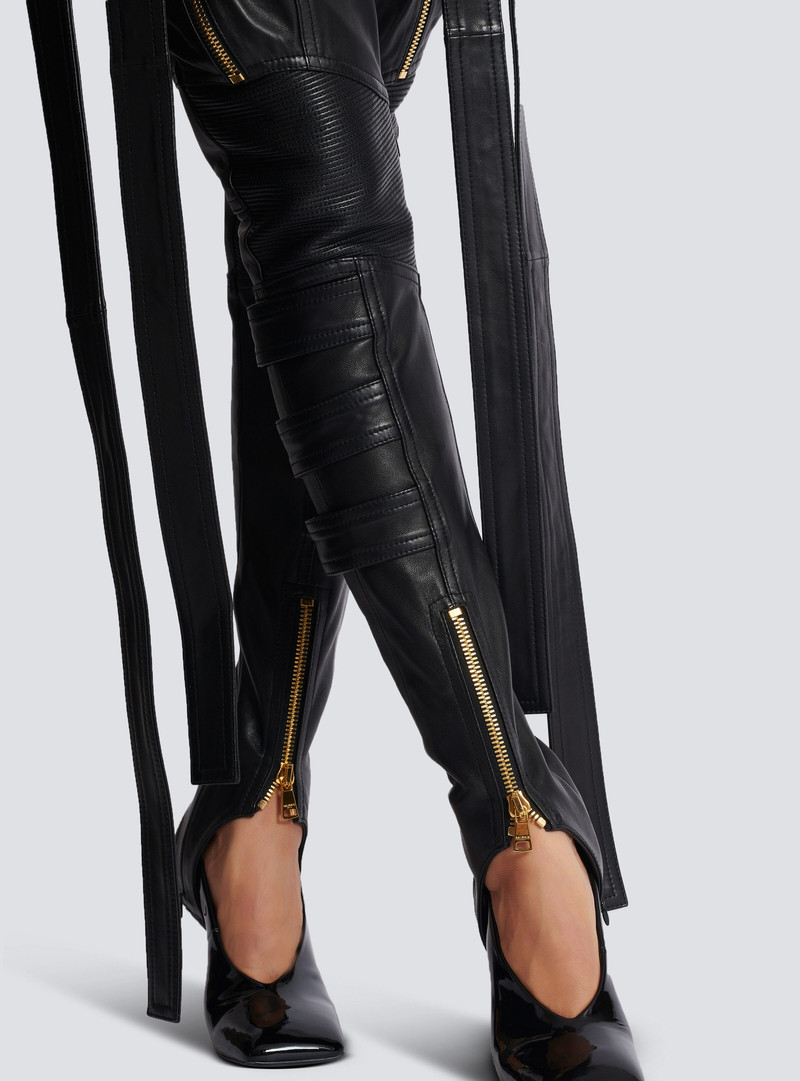 Leather cargo trousers with straps 8