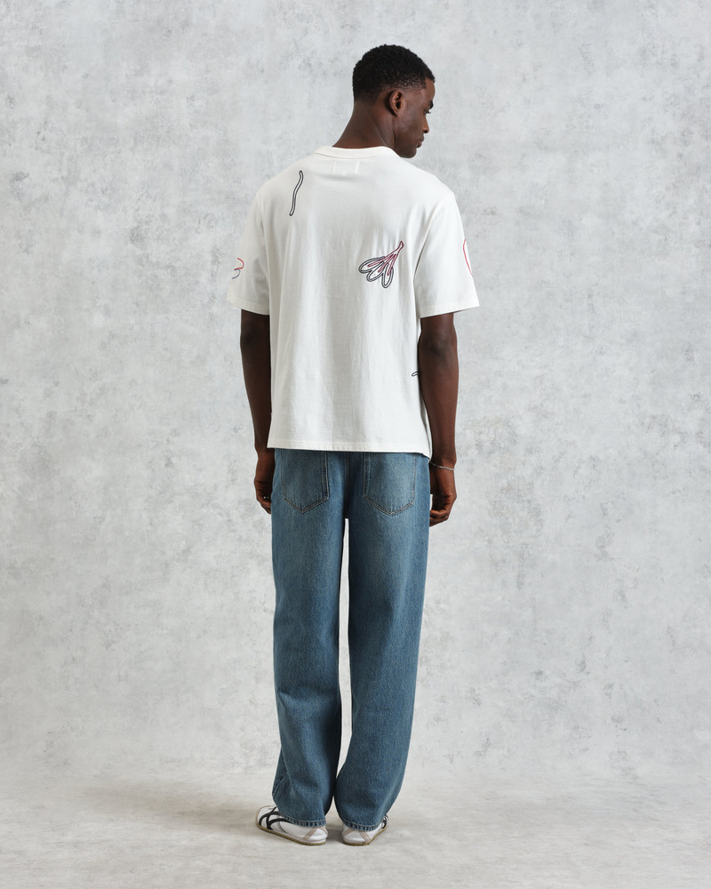 Milton - Ecru Embroidered Organic Cotton T-Shirt 8