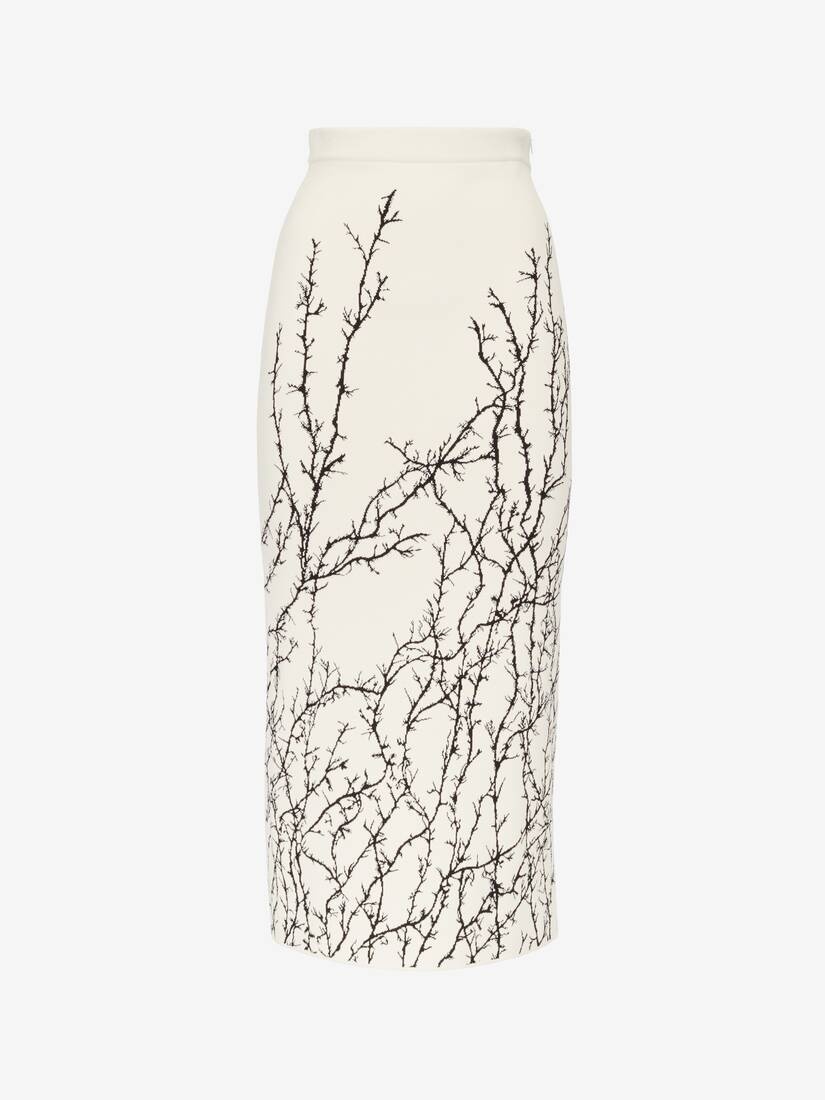 Women's Thorn Branches Pencil Skirt in Ivory/black - 2