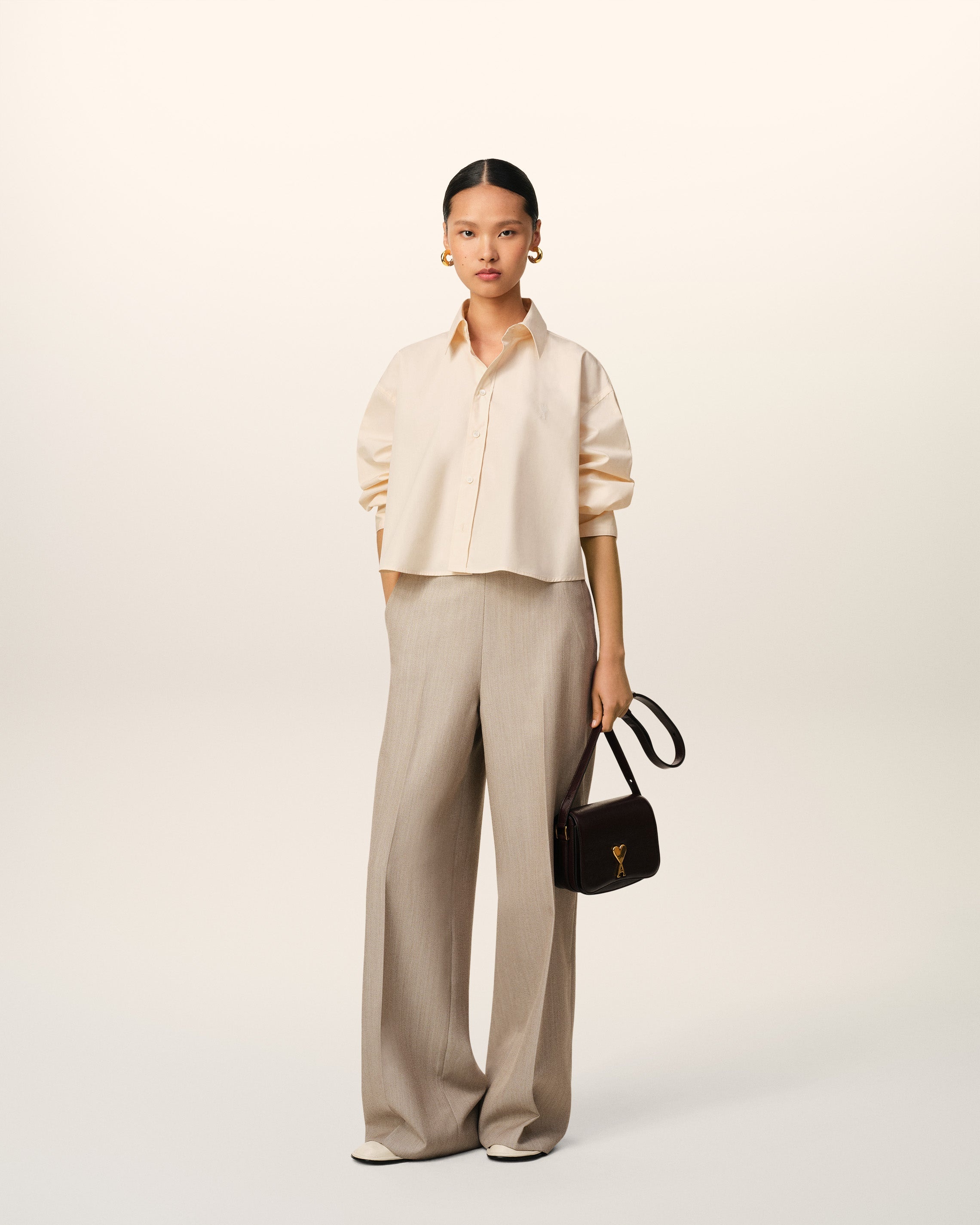BEIGE COTTON CROPPED OVERSIZED SHIRT - 2