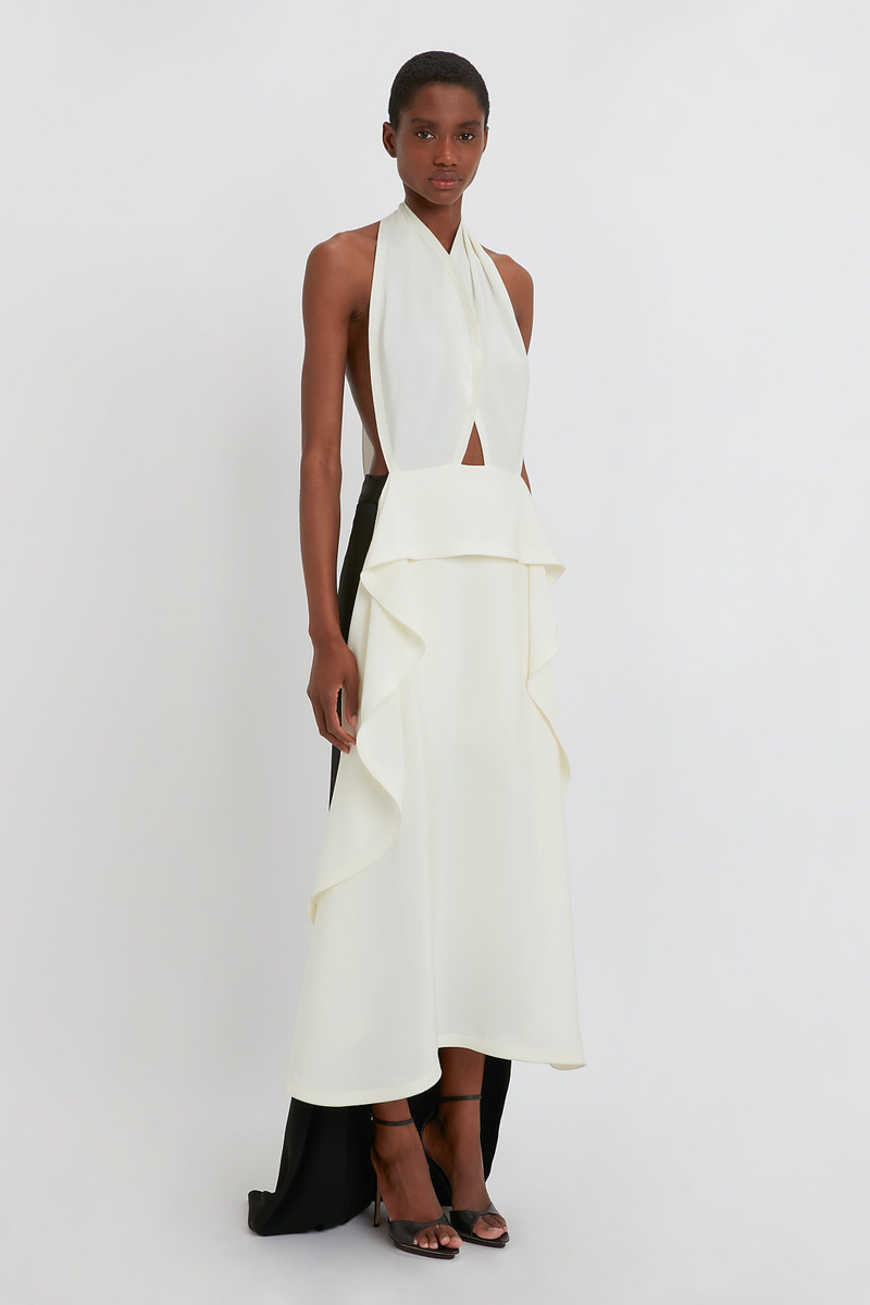 Sleeveless Circle Draped Dress In Ivory 4