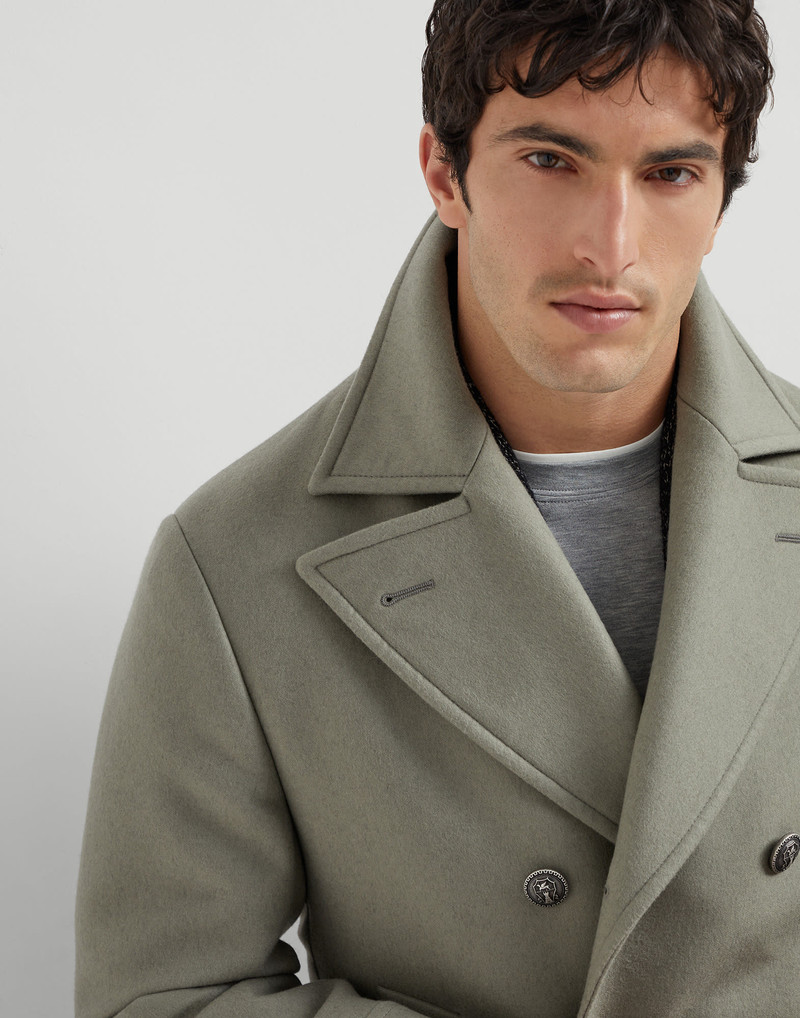 Wool flannel double cloth pea coat with metal buttons 3