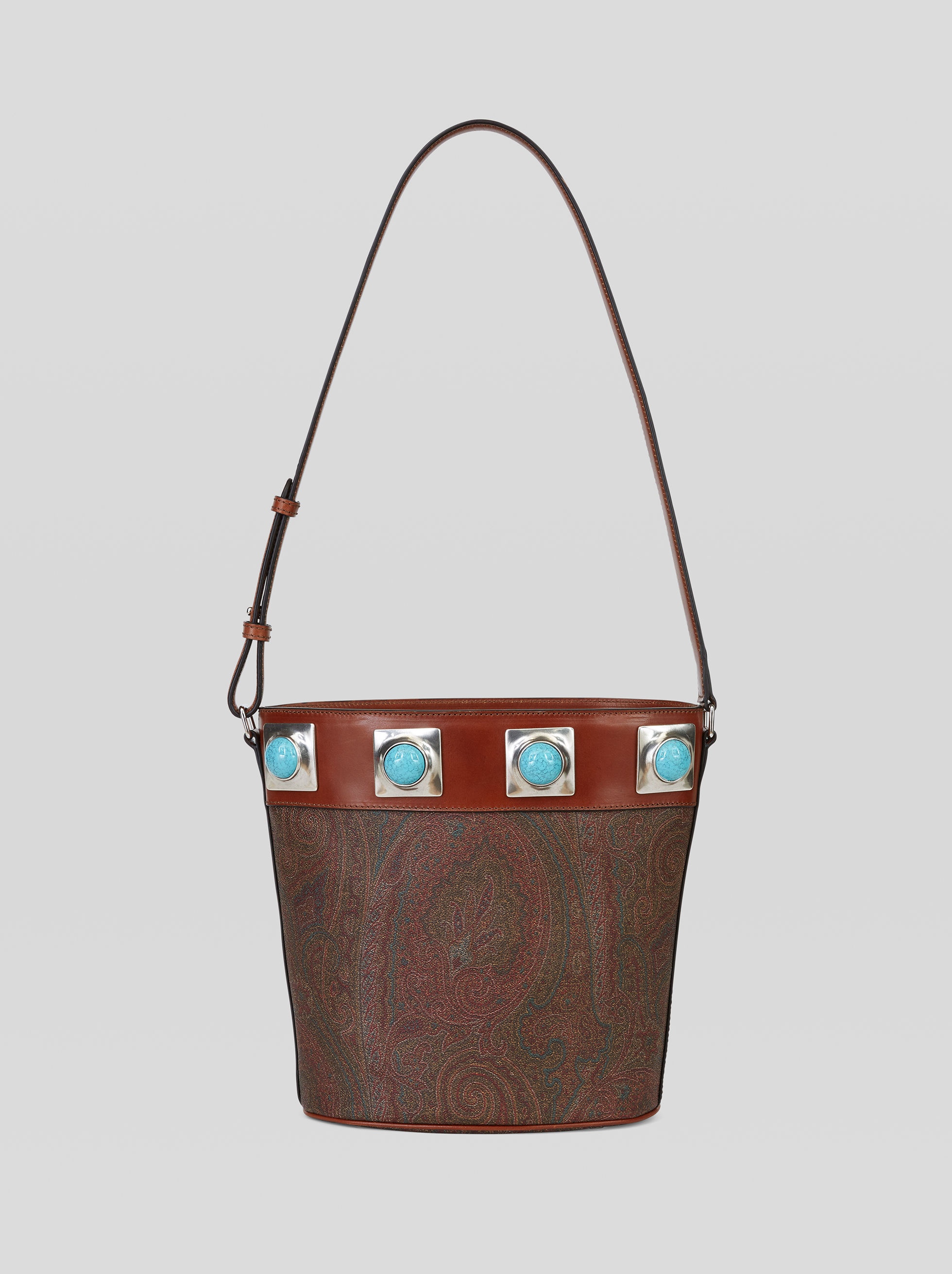 PAISLEY CROWN ME BUCKET BAG WITH TURQUOISE STUDS 1