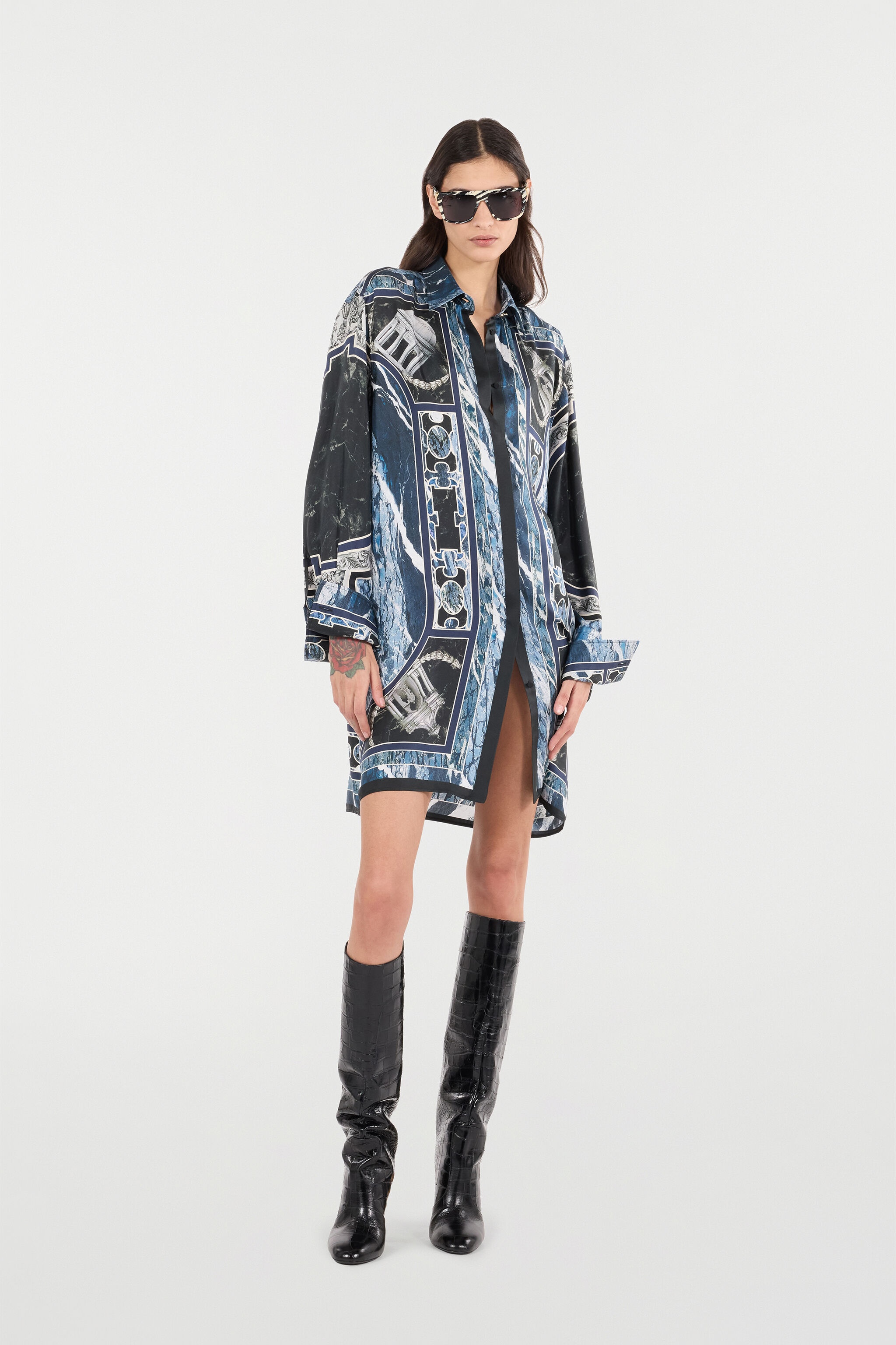 Short Silk Dress With Marble Print - 2