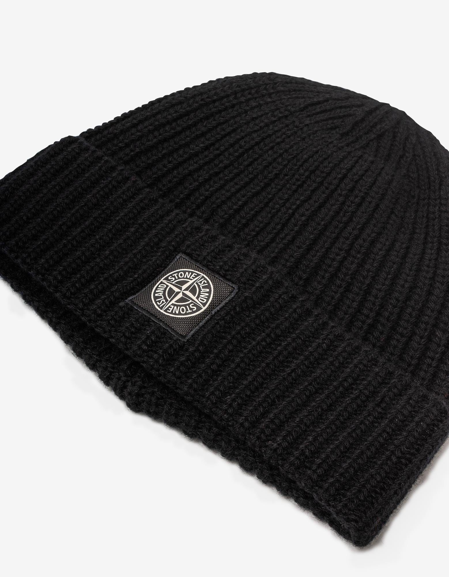 Black Logo Patch Wool Beanie Hat - 3
