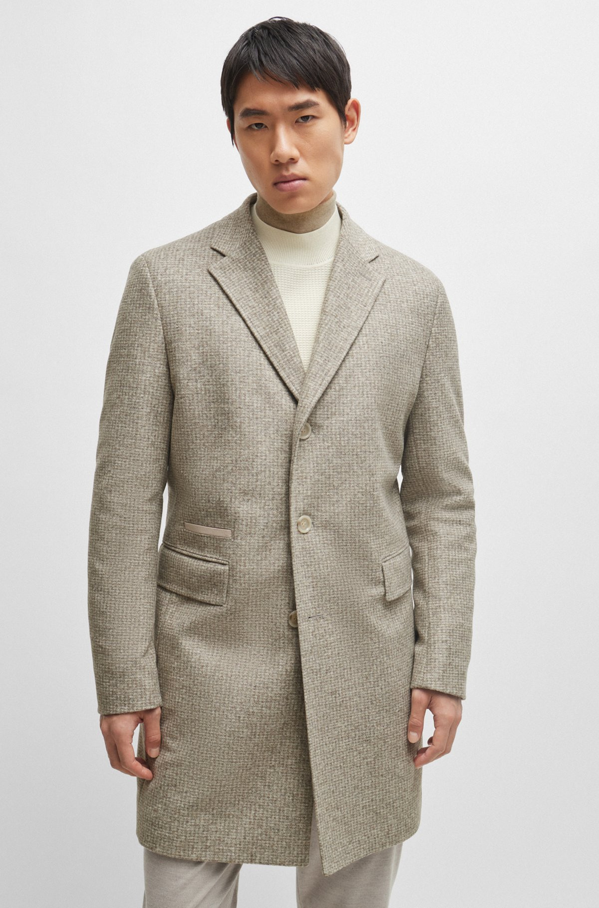 SLIM-FIT COAT IN WOOL BLEND WITH ZIP-UP INNER - 7