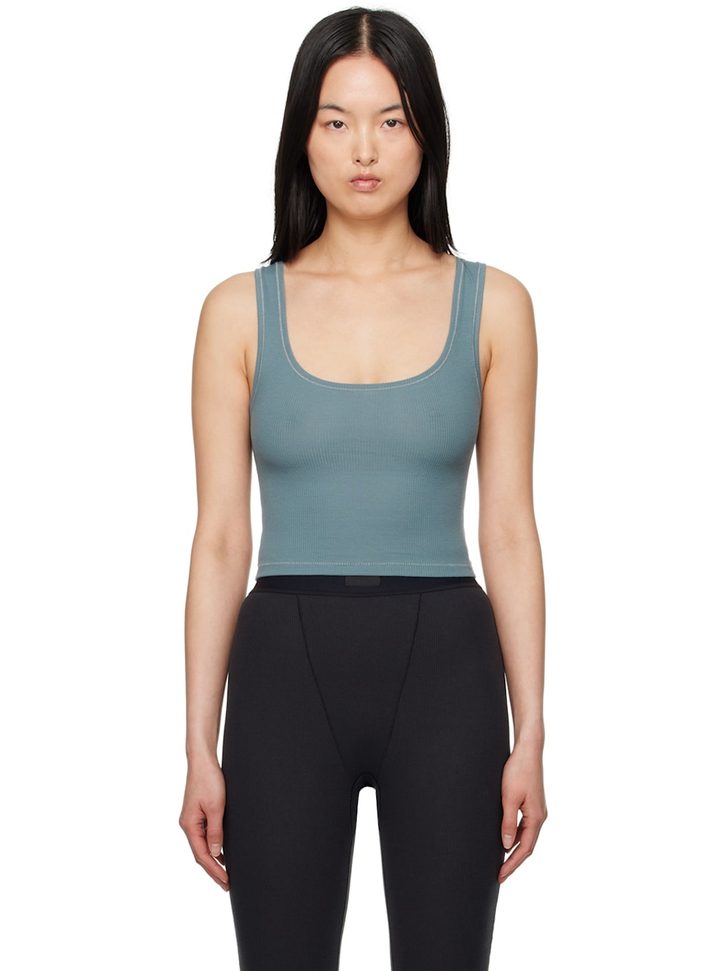 Gray Cotton Rib Tank Top - 1