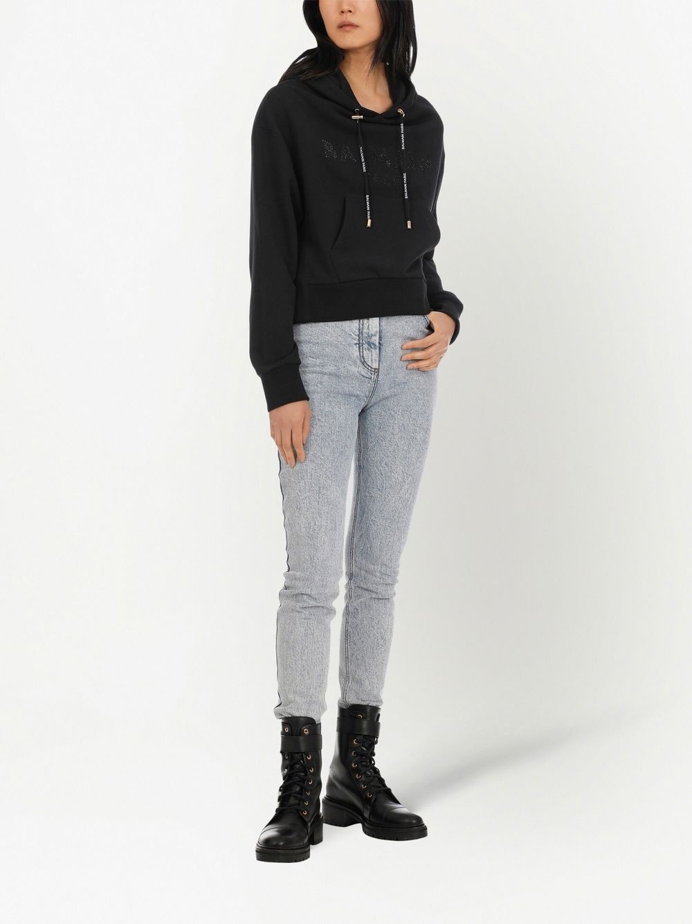 rhinestone cotton hoodie - 2