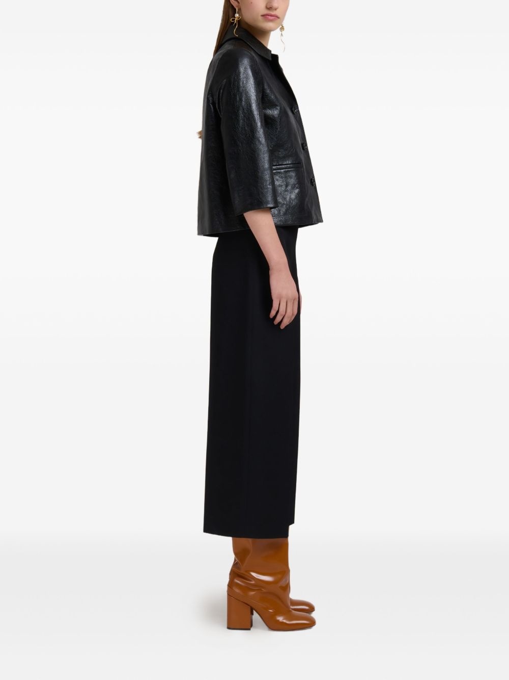 cropped leather button-up jacket - 3