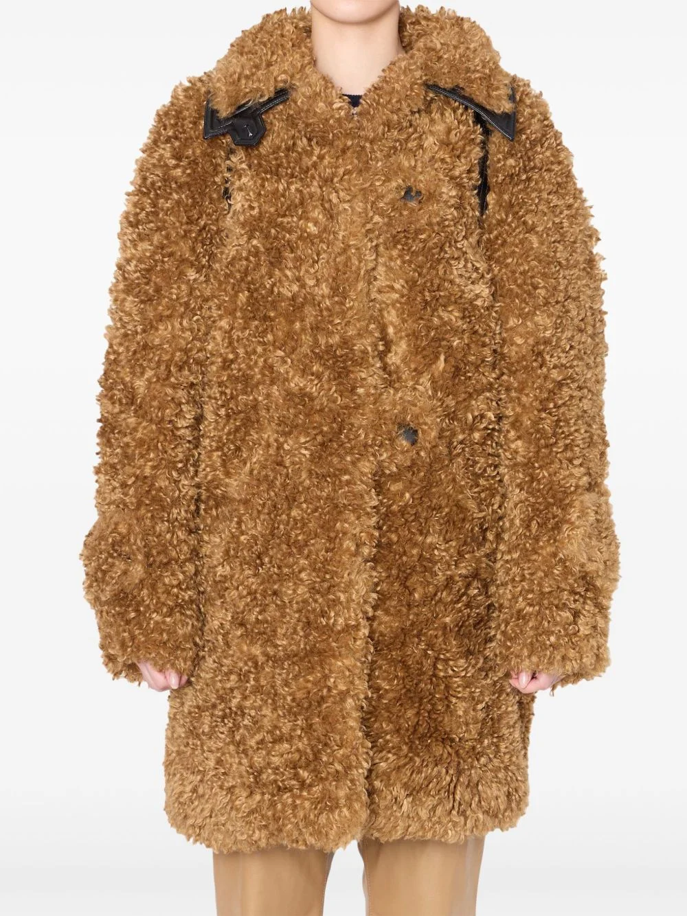 faux-fur button-fastening coat - 1