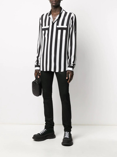 Balmain striped Mao collar shirt outlook