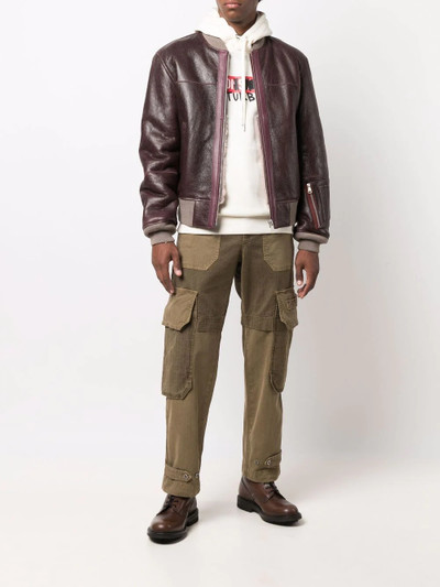 Diesel zip-pocket leather bomber jacket outlook