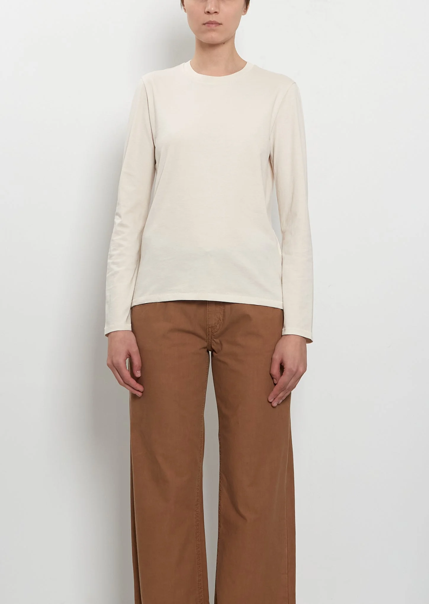 Long Sleeve Mini Boy Cotton T-Shirt — Oat Milk - 1