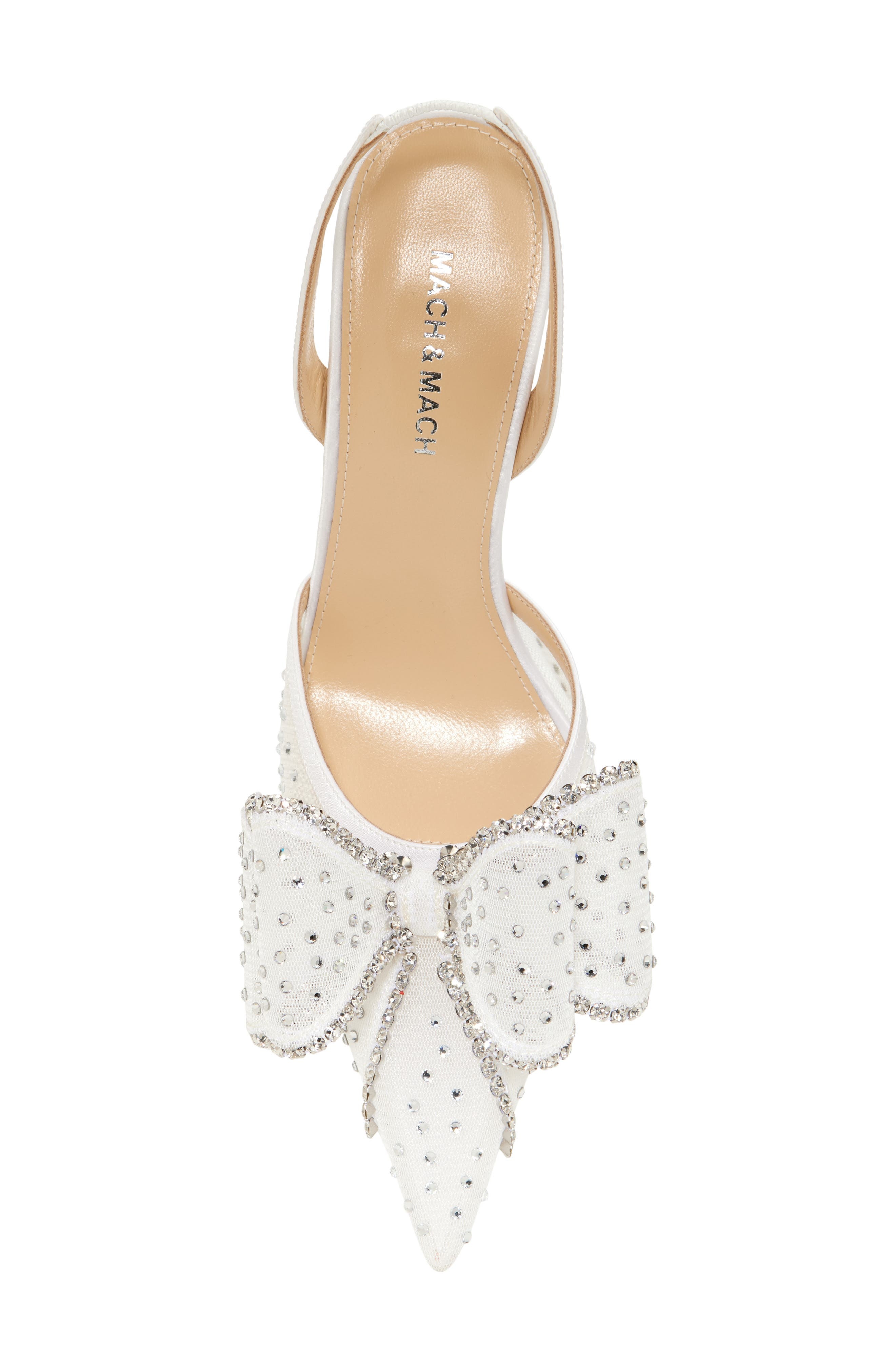 Mach & Mach Le Cadeau Bow Pointed Toe Slingback Pump in White at Nordstrom - 5