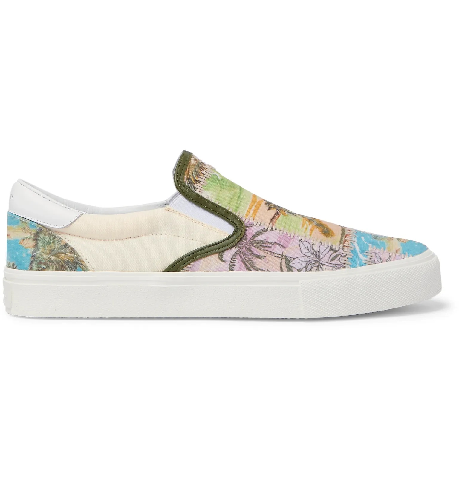 Leather-Trimmed Printed Canvas Slip-On Sneakers - 1