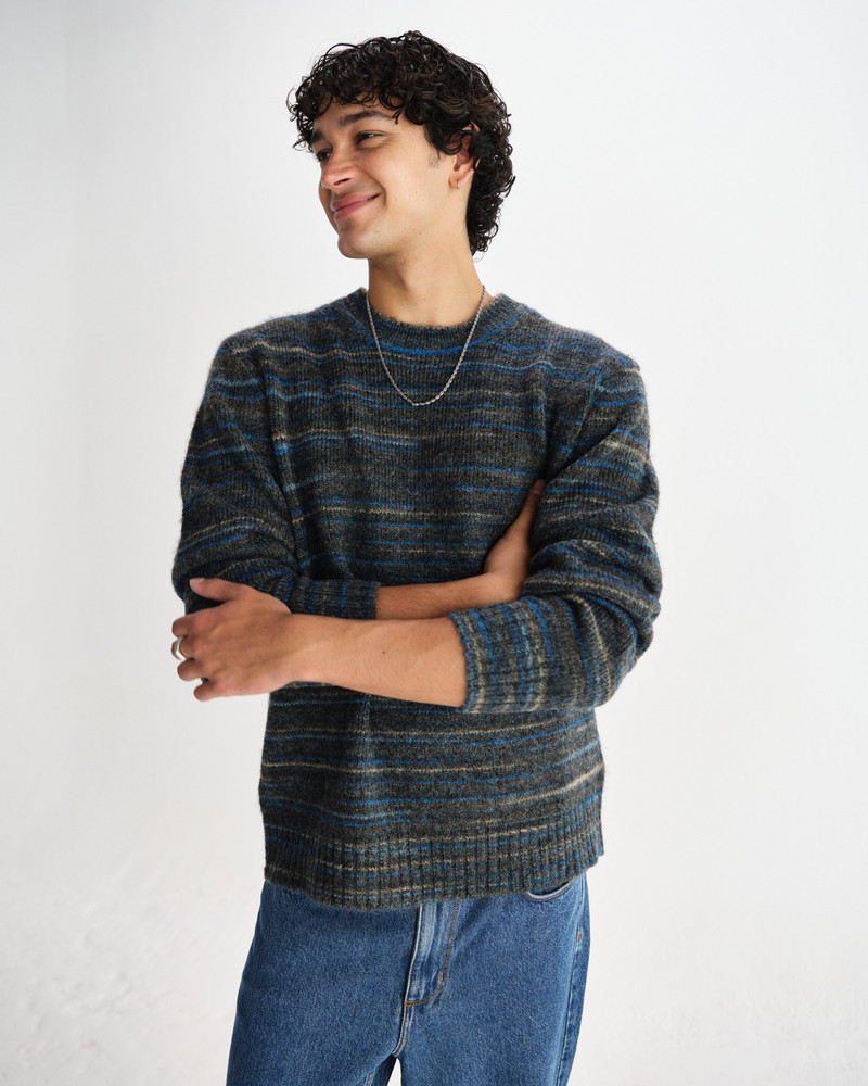 Wax London Wilde - Grey And Teal Space Dye Wool Crewneck outlook