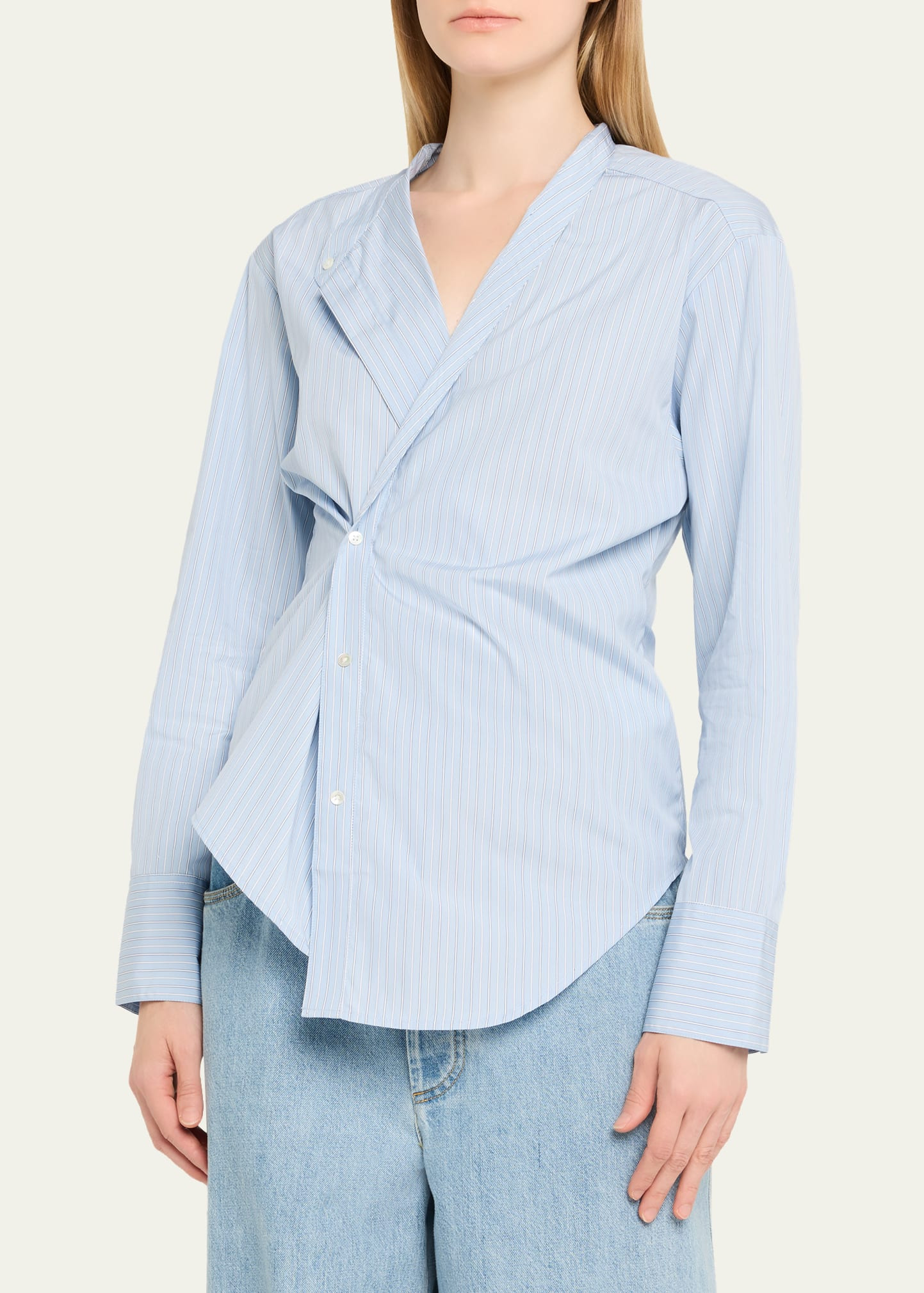 Stripe Long-Sleeve Overlap Shirt - 4