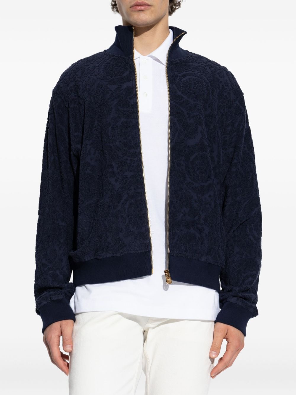 Barocco-jacquard zip-up jacket - 3