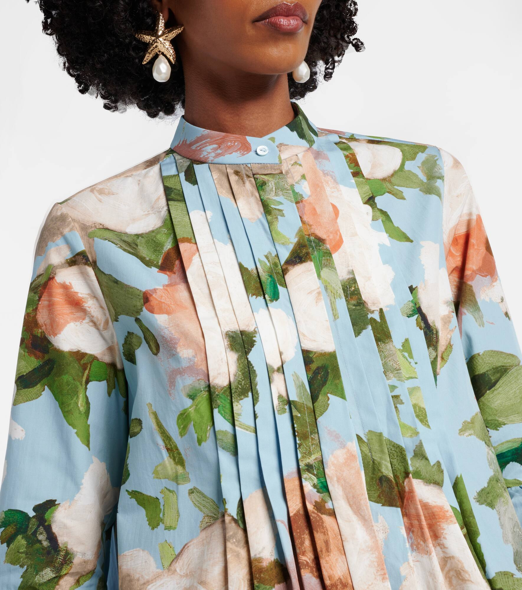 Floral gathered cotton poplin minidress - 4