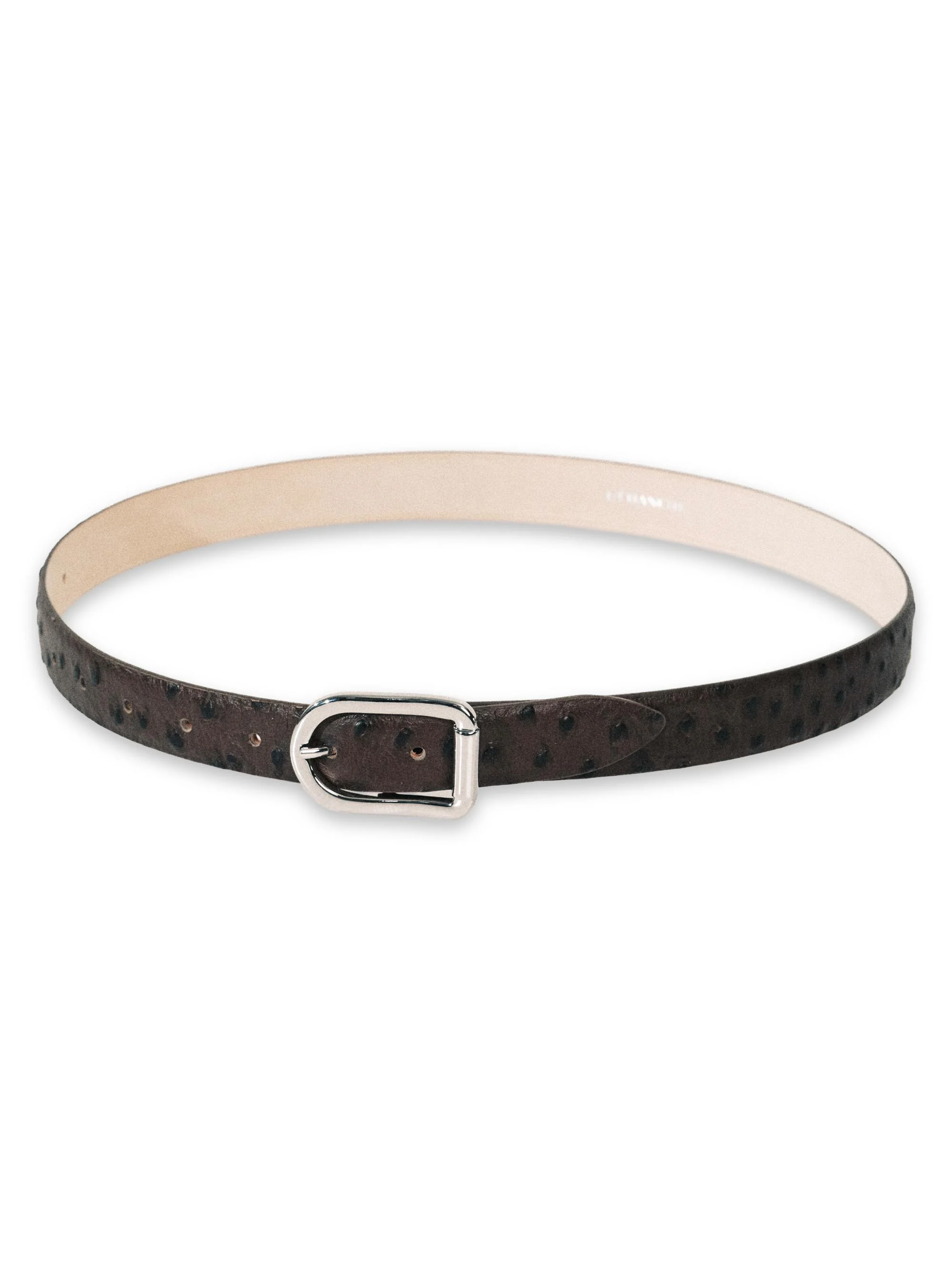 Women's Mija Ostrich-Embossed Leather Belt - Brown Silver - 1