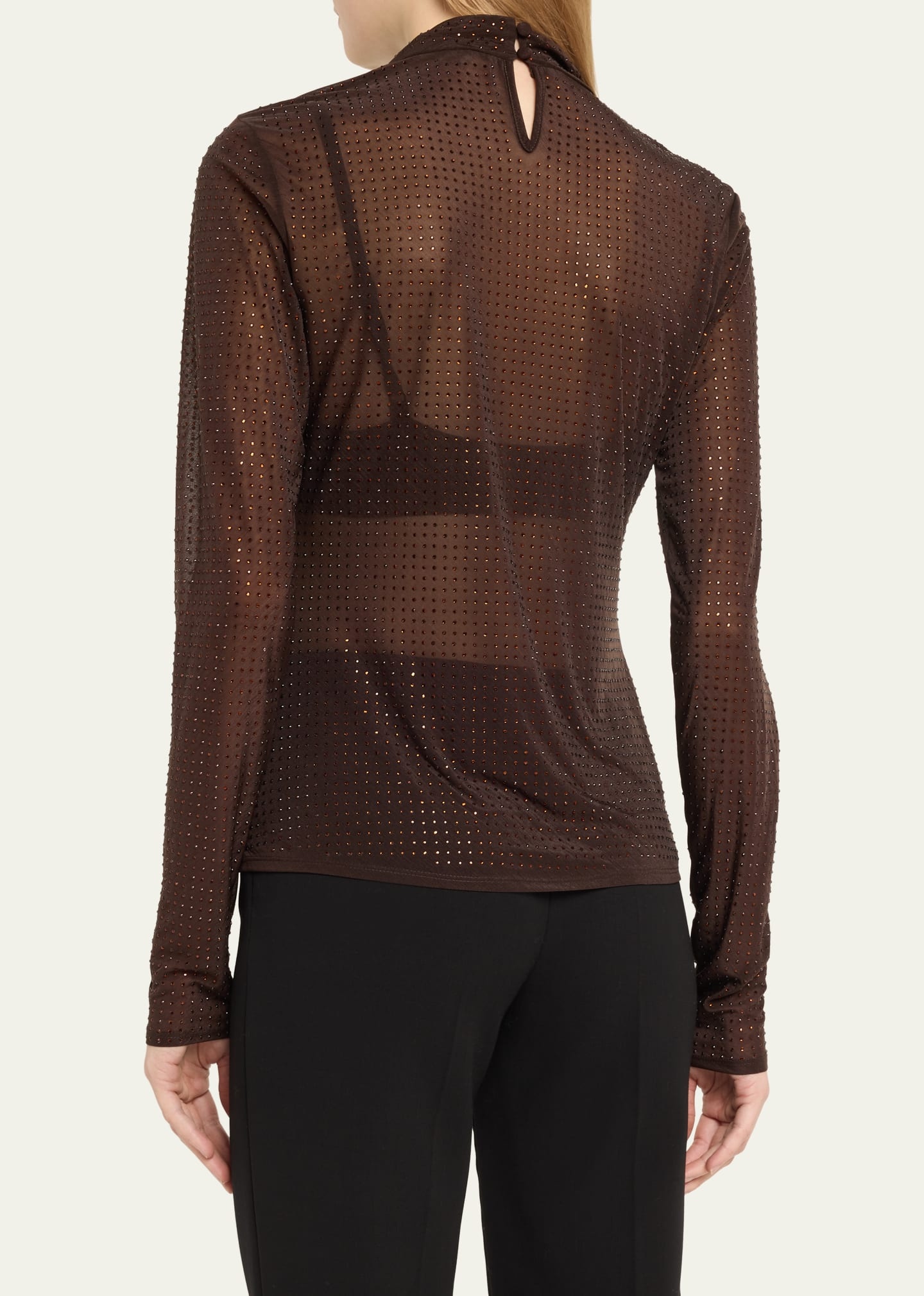 Desirae Sheer Rhinestone Long-Sleeve Top - 3