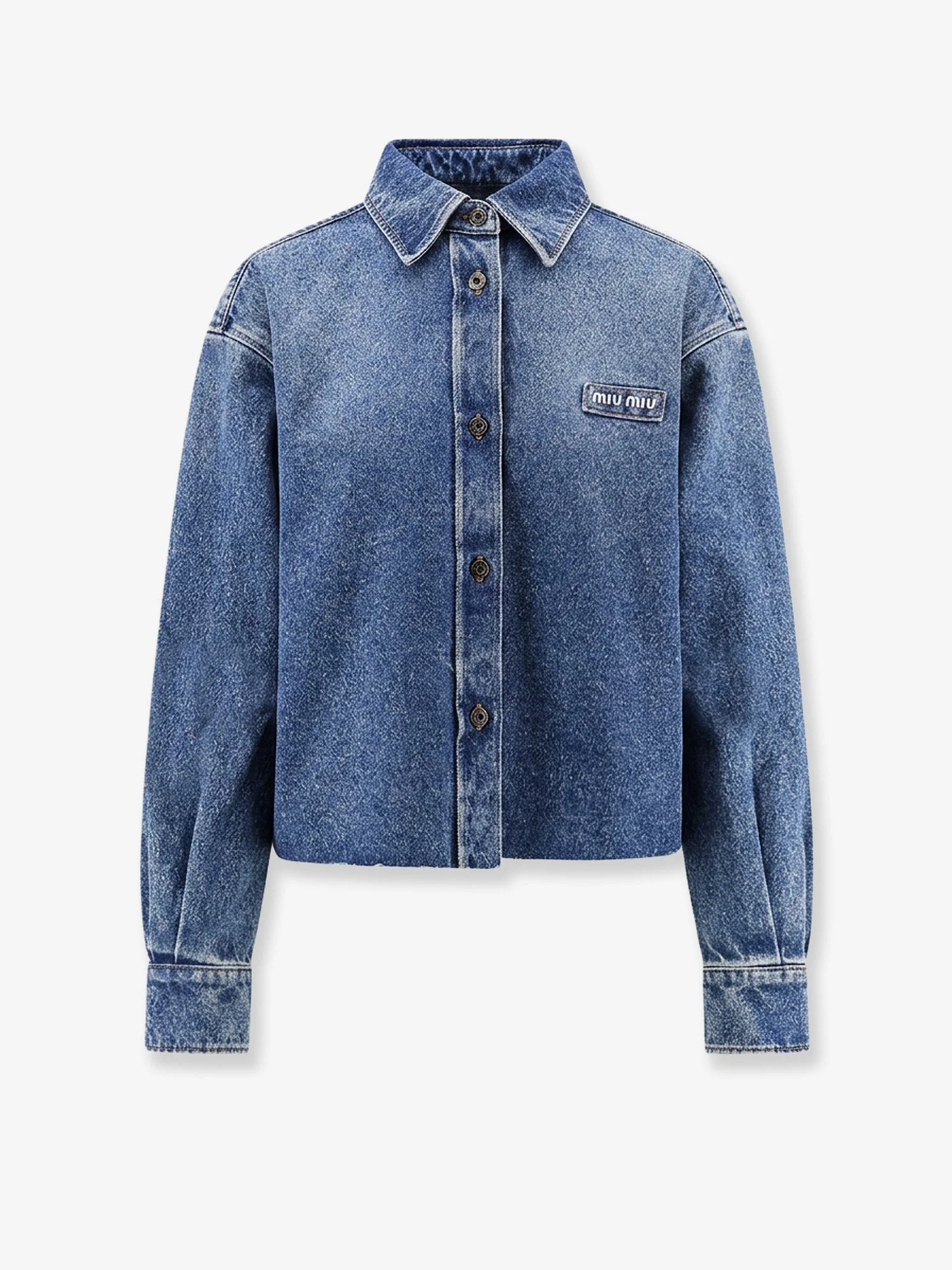 Miu Miu Denim Shirt With Logo Patch - 1