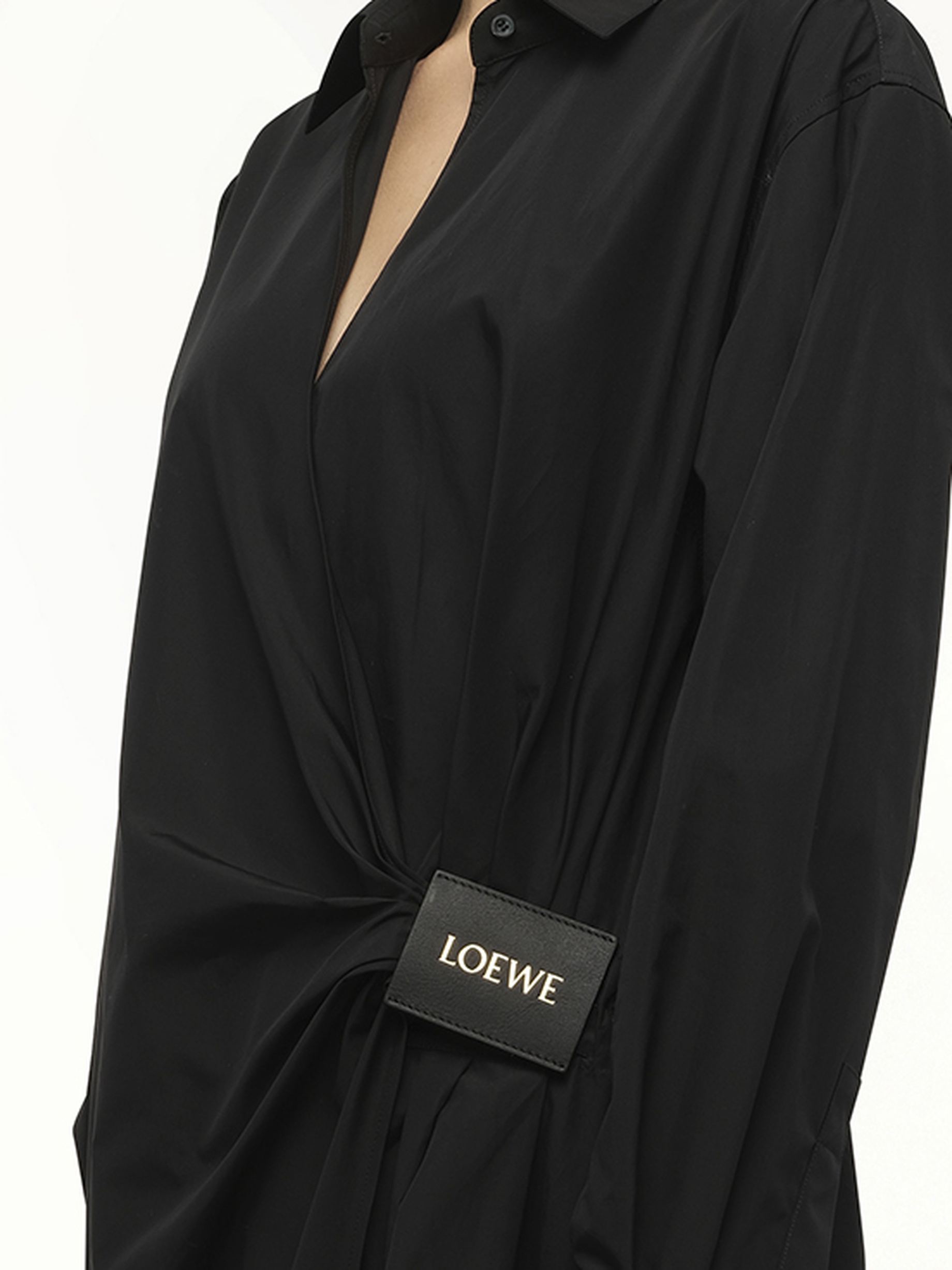 Draped Shirt Dress in Black - 3