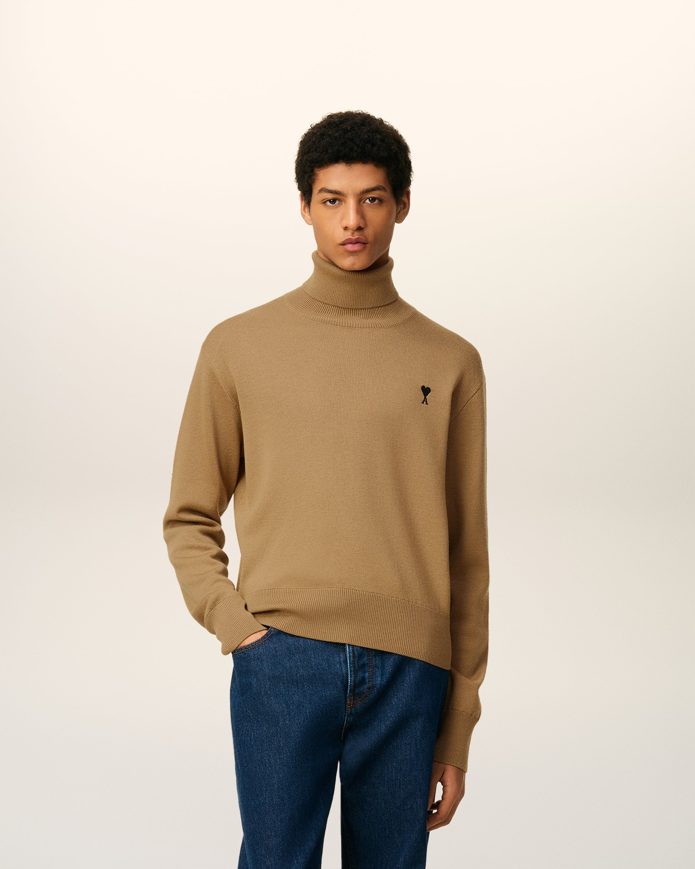 BROWN WOOL AMI DE COEUR TURTLE NECK SWEATER - 2