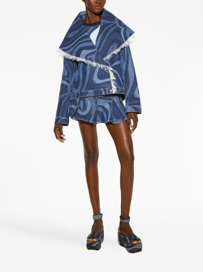 PUCCI abstract-print frayed-edge denim jacket outlook