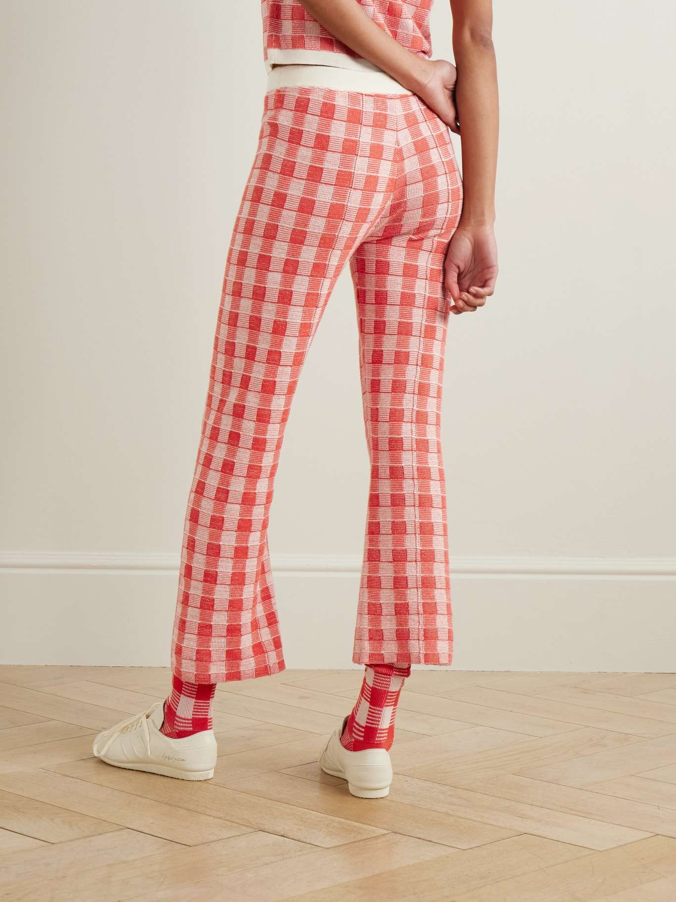 Gingham silk and linen-blend polo shirt Red - 3