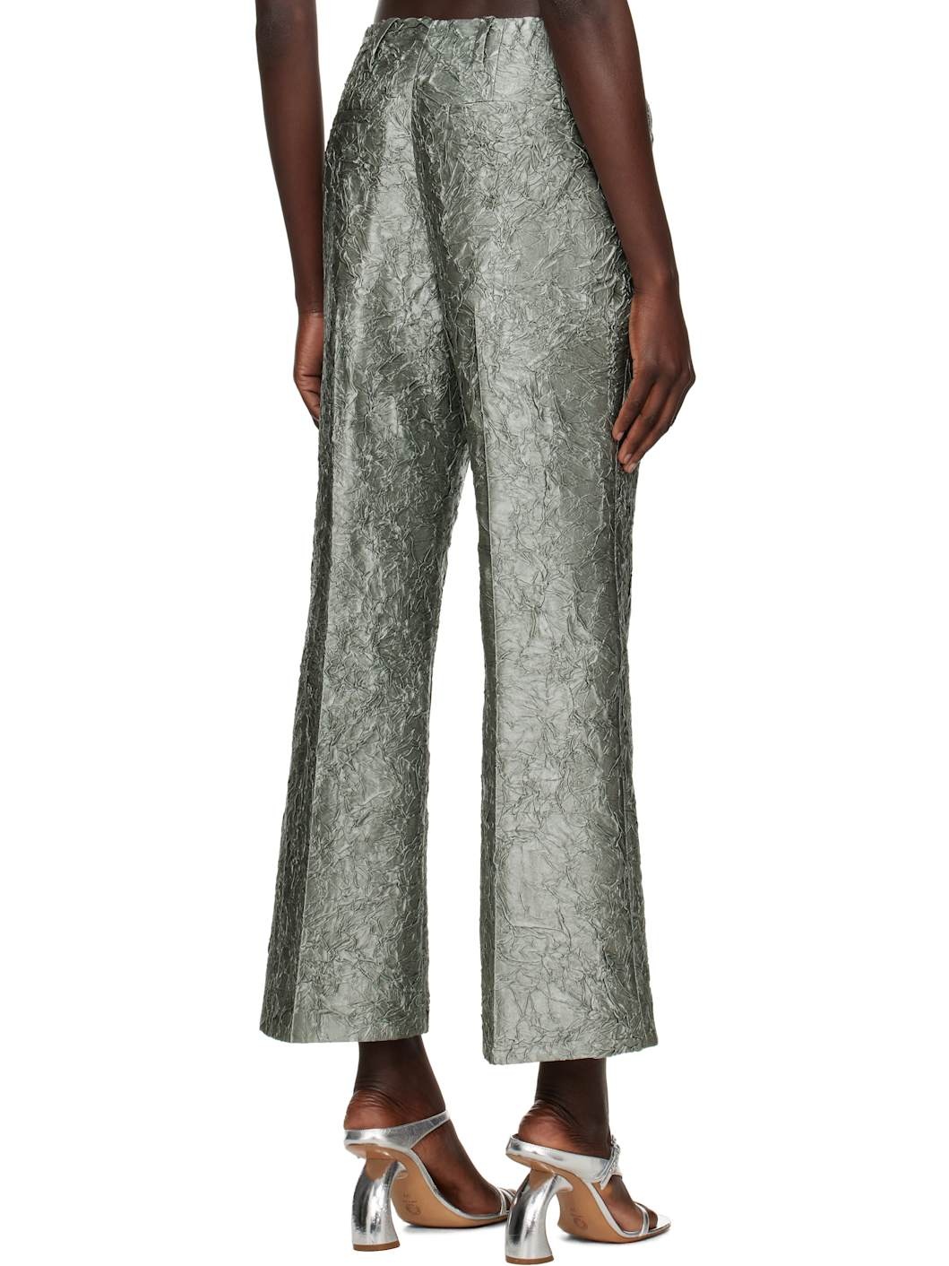 Green Cropped Viscose Trousers - 3
