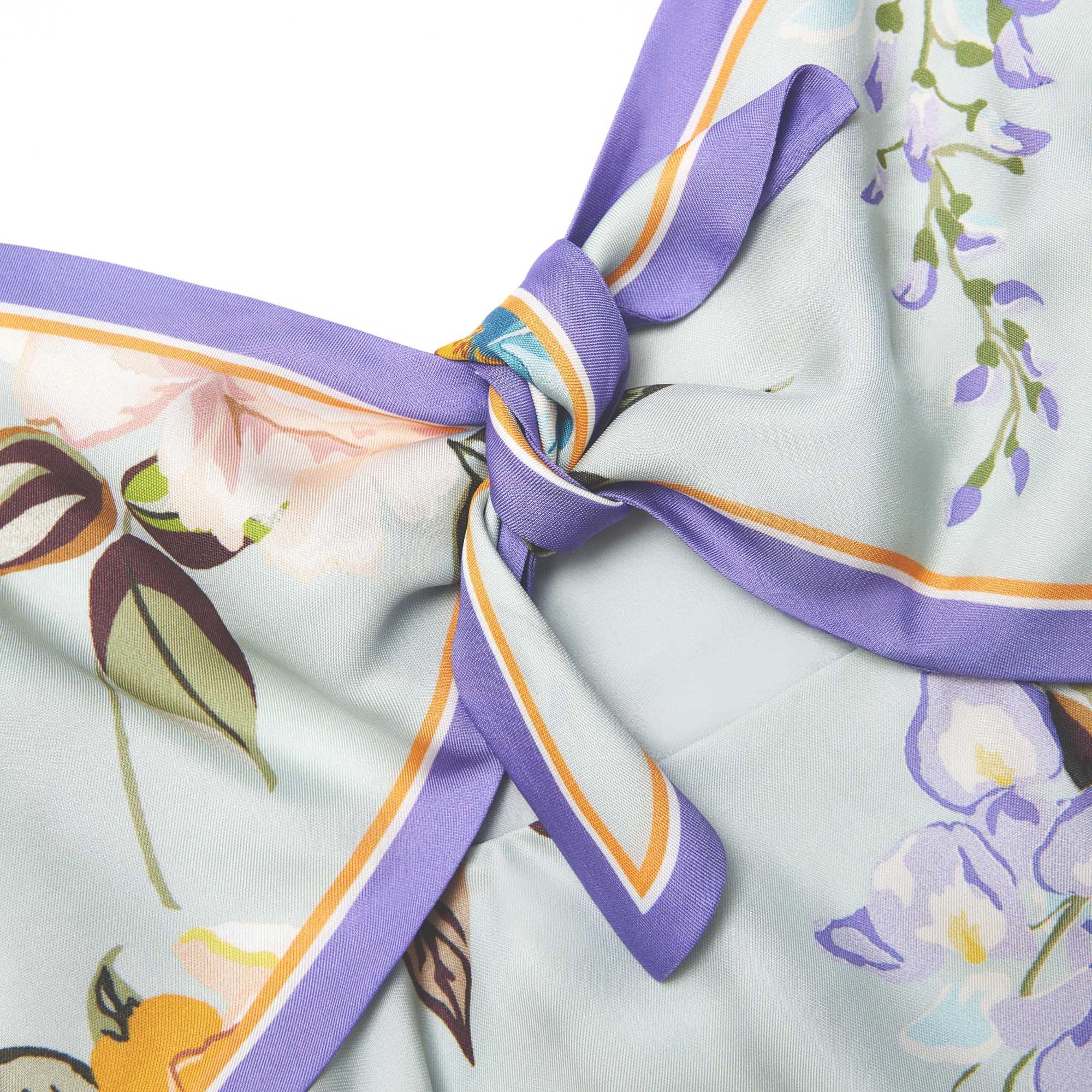 Blue Floral Silk Twill Midi Dress - 5