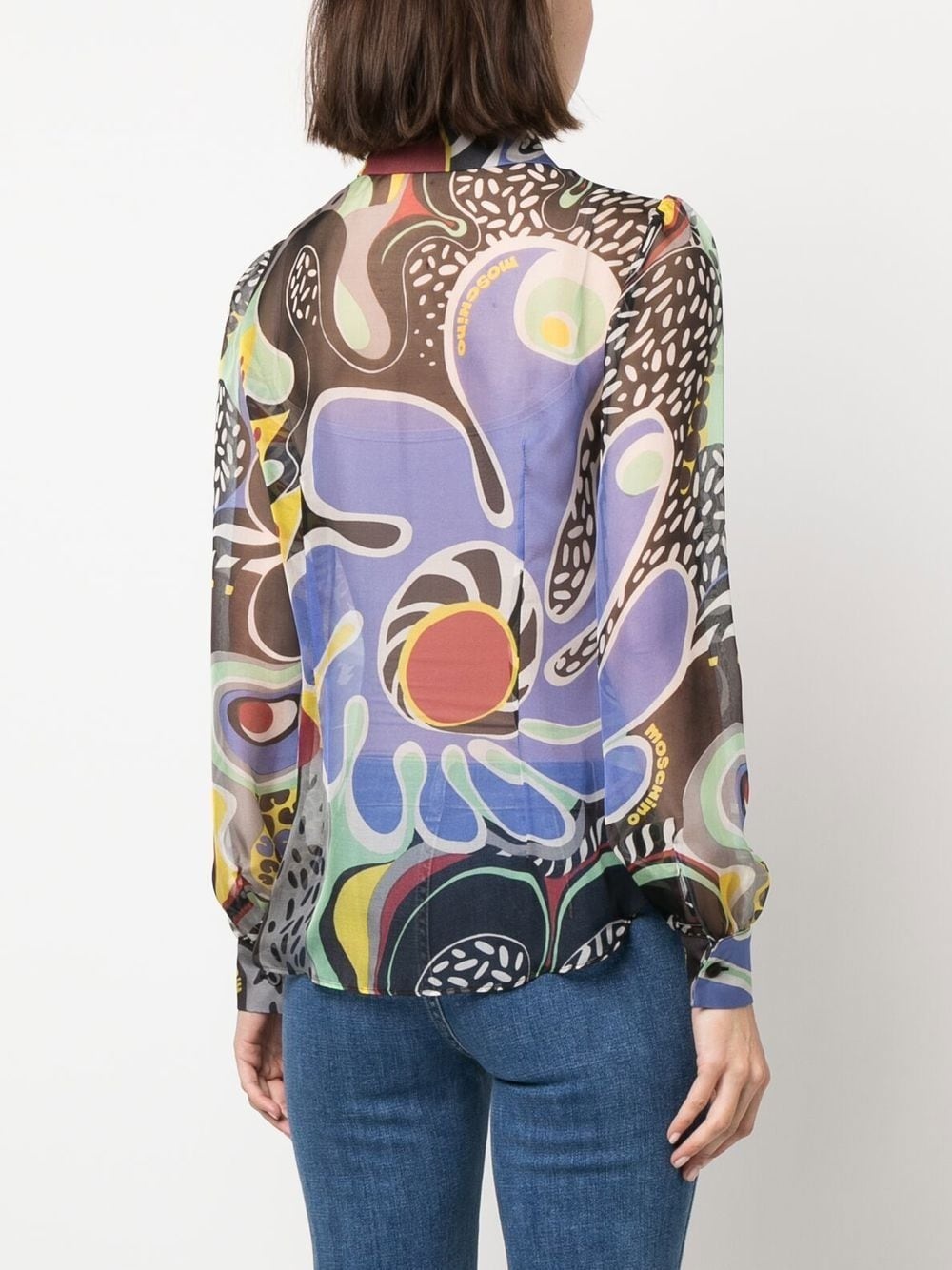 abstract-pattern pussybow blouse - 4