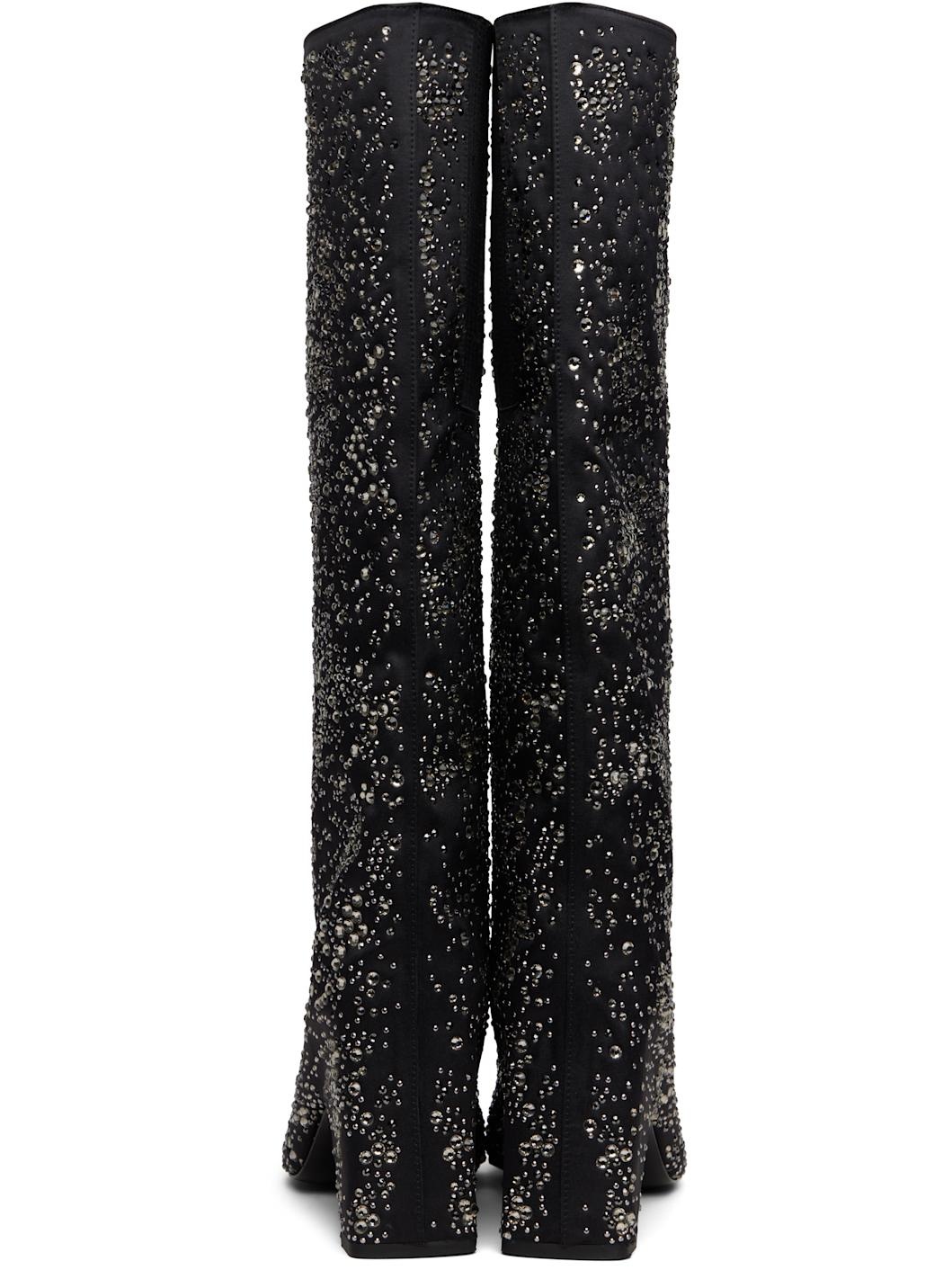 Black Crystal-Embellished Bridge Tall Boots - 2