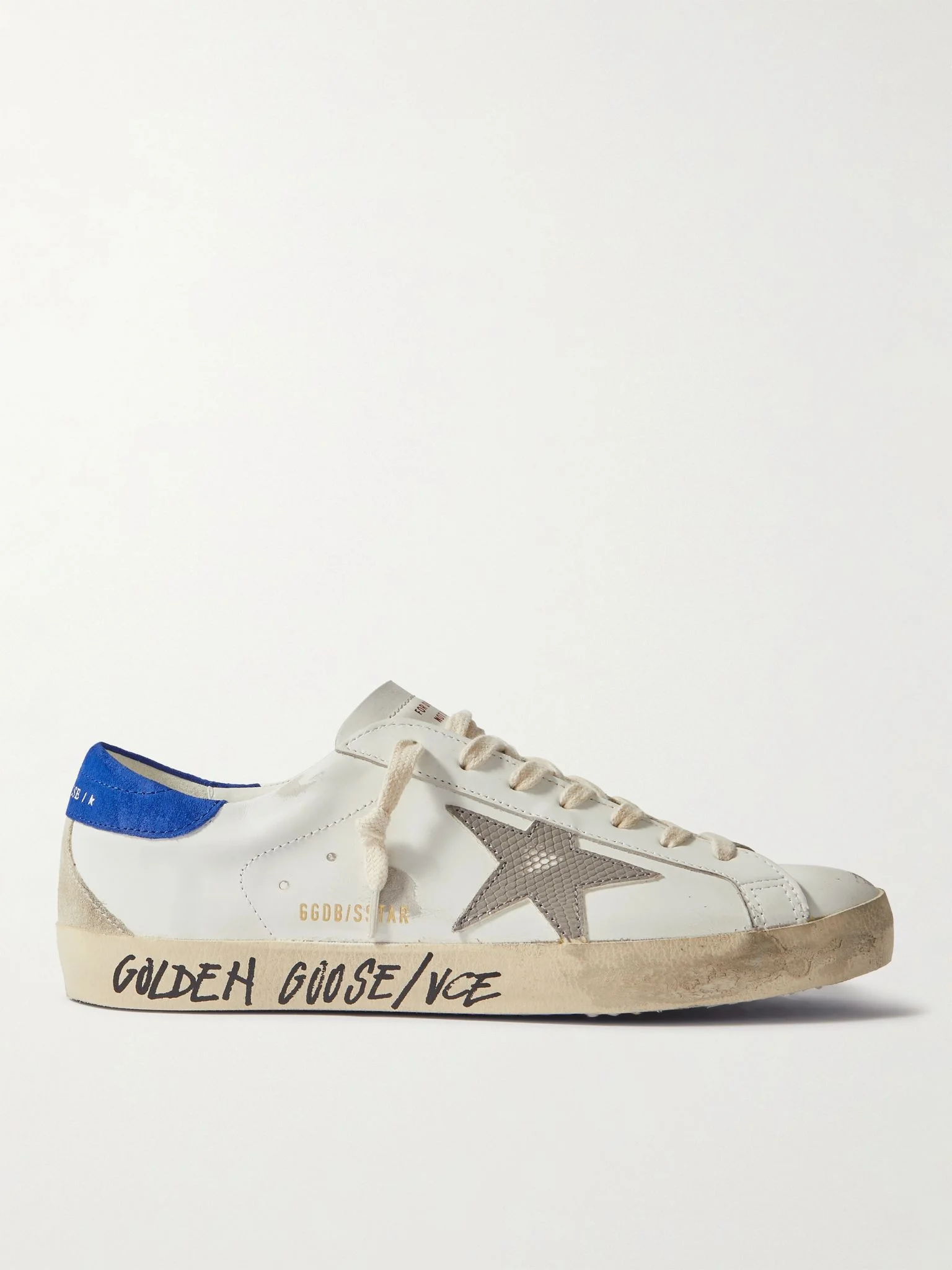 Super-Star Distressed Printed Suede-Trimmed Leather Sneakers White - 1