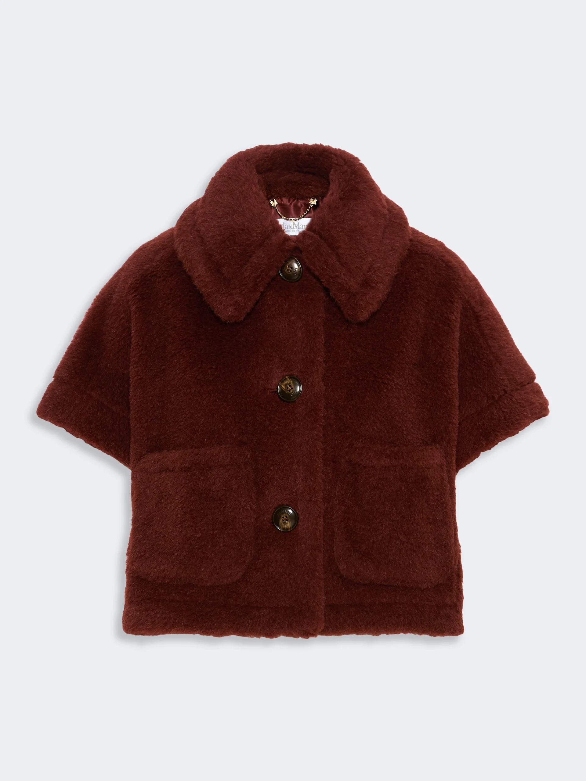 NEWTERZO1 Alpaca and wool Teddy fabric boxy cape - RUST - 1