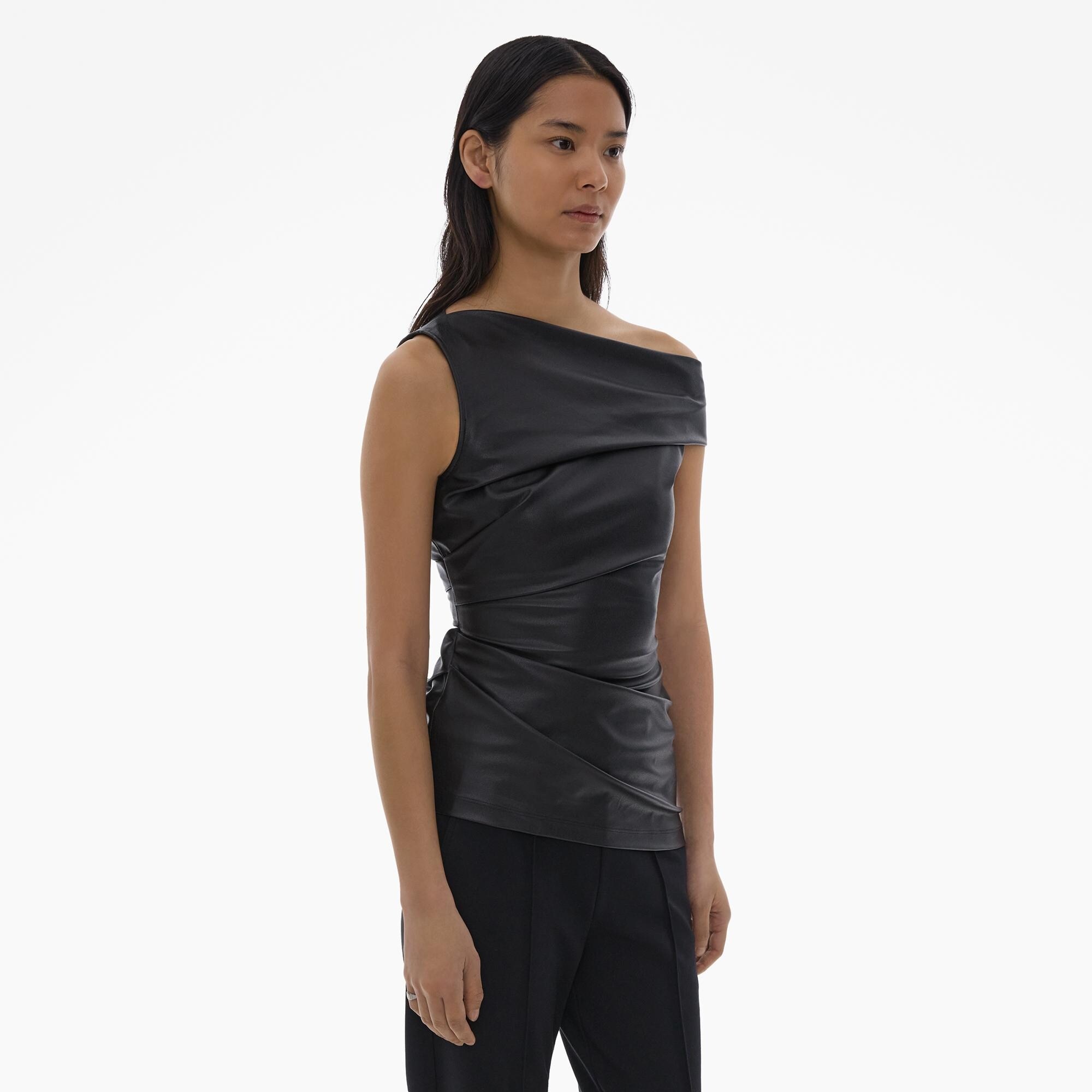 FAUX LEATHER ASYMMETRICAL TOP - 5