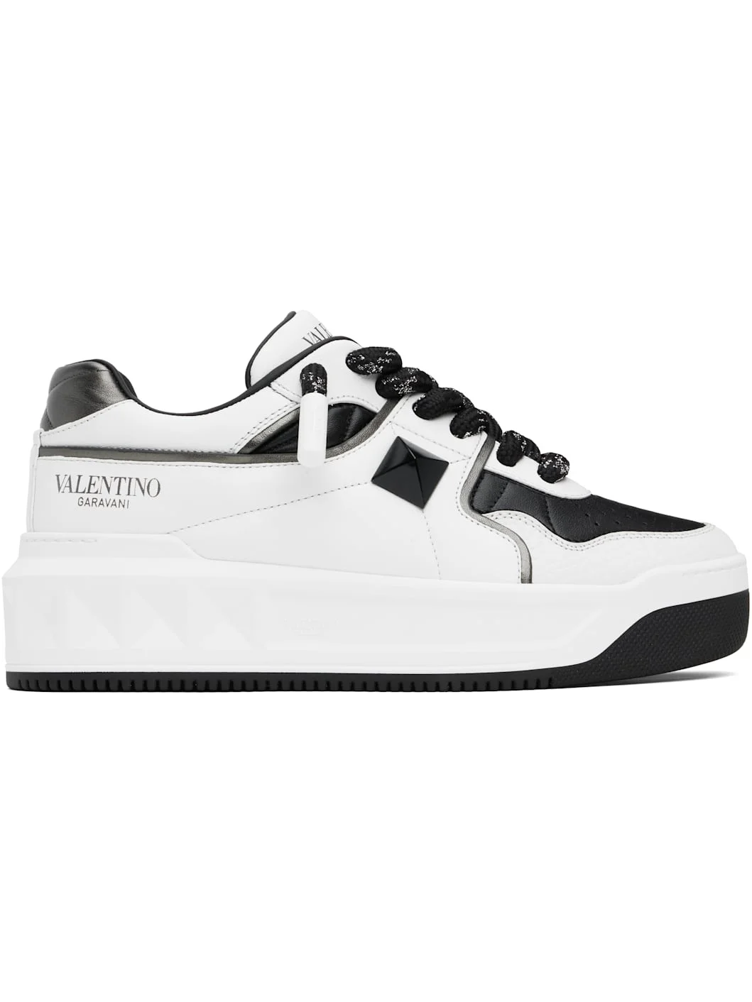 White & Black One Stud XL Nappa Leather Low-Top Sneakers - 1
