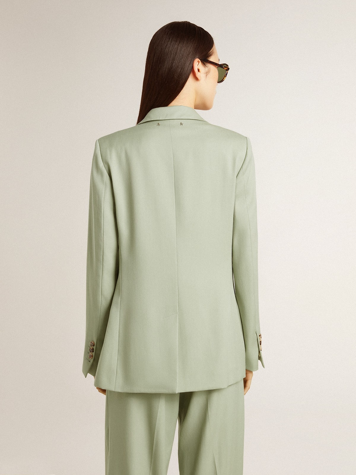 Women's blazer jacket in sage-green wool - 4