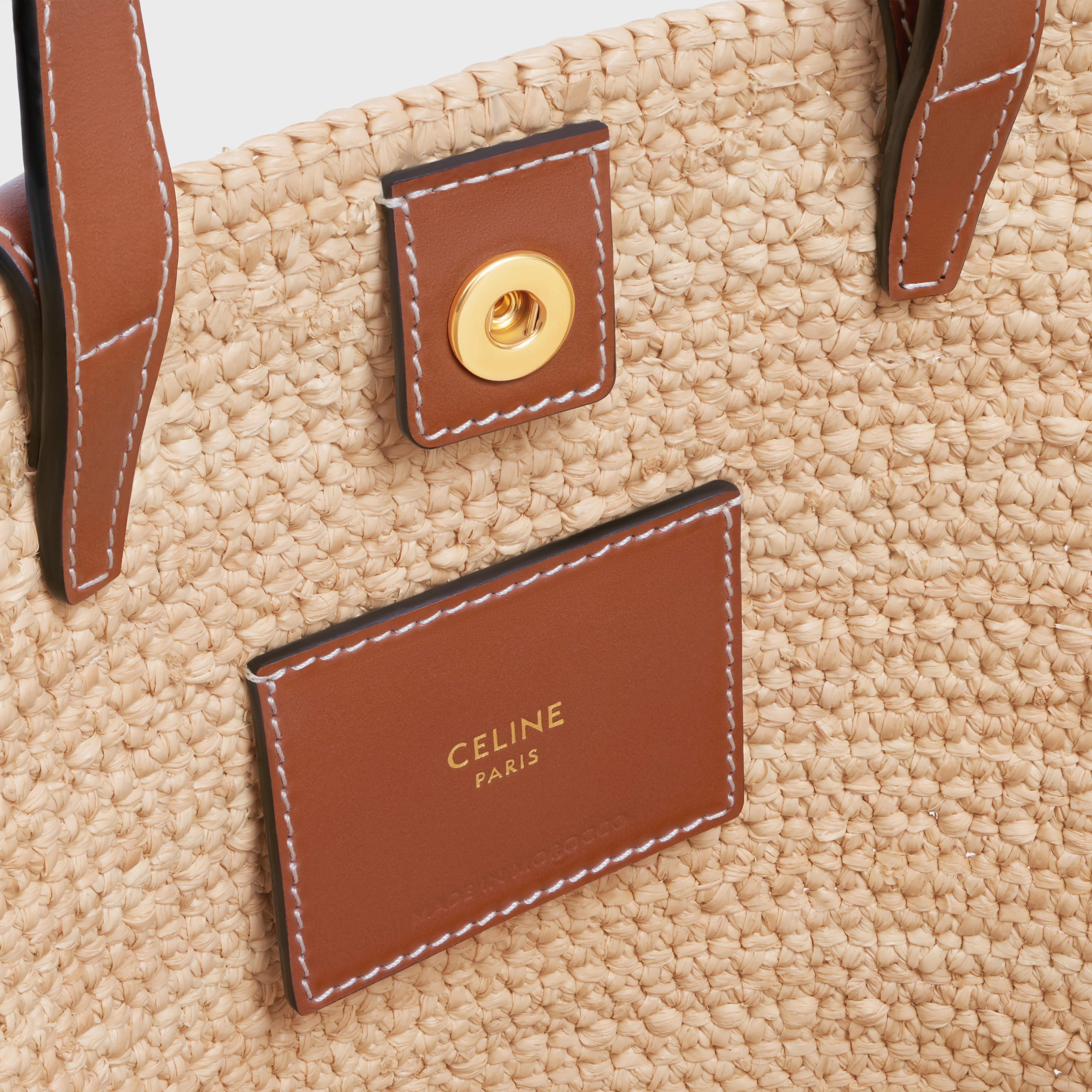 かごバッグ Celine Nano Supple Handbag CELINE NANO SUPPLE in RAFFIA AND CALFSKIN | REVERSIBLE